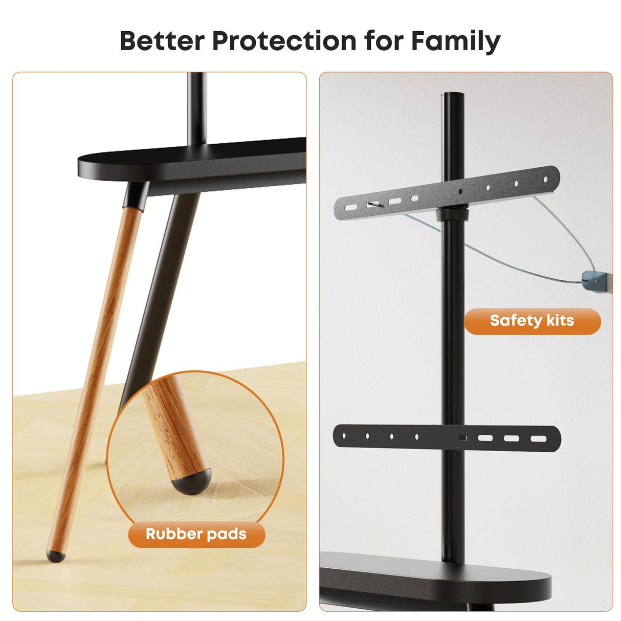 PUTORSEN Easel TV Stand for 42 43 to 65 Inch LED LCD OLED Screens, Portable Swivel Tripod TV Stand with Wooden Tray, Height Adjustable TV Floor Stand, Concealed Cable Management, Max Load 99lbs, Black PUTORSEN