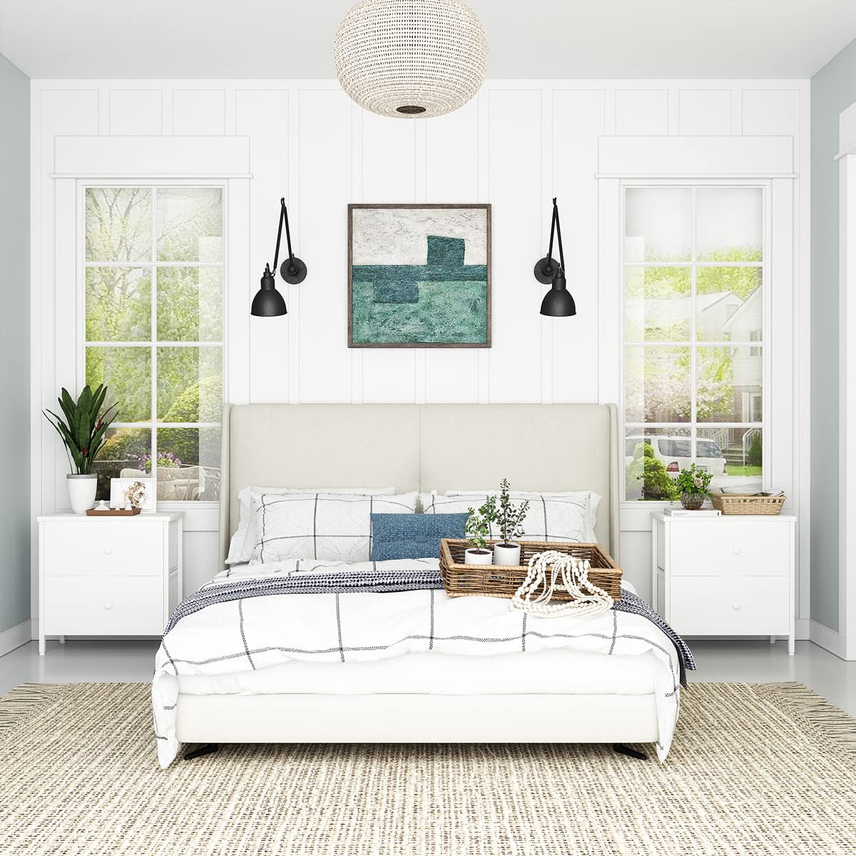 BOLUO White Nightstands Set of 2, 2 Drawer Dresser for Bedroom Night Stand Small Dresser End Table with Drawers Modern BOLUO