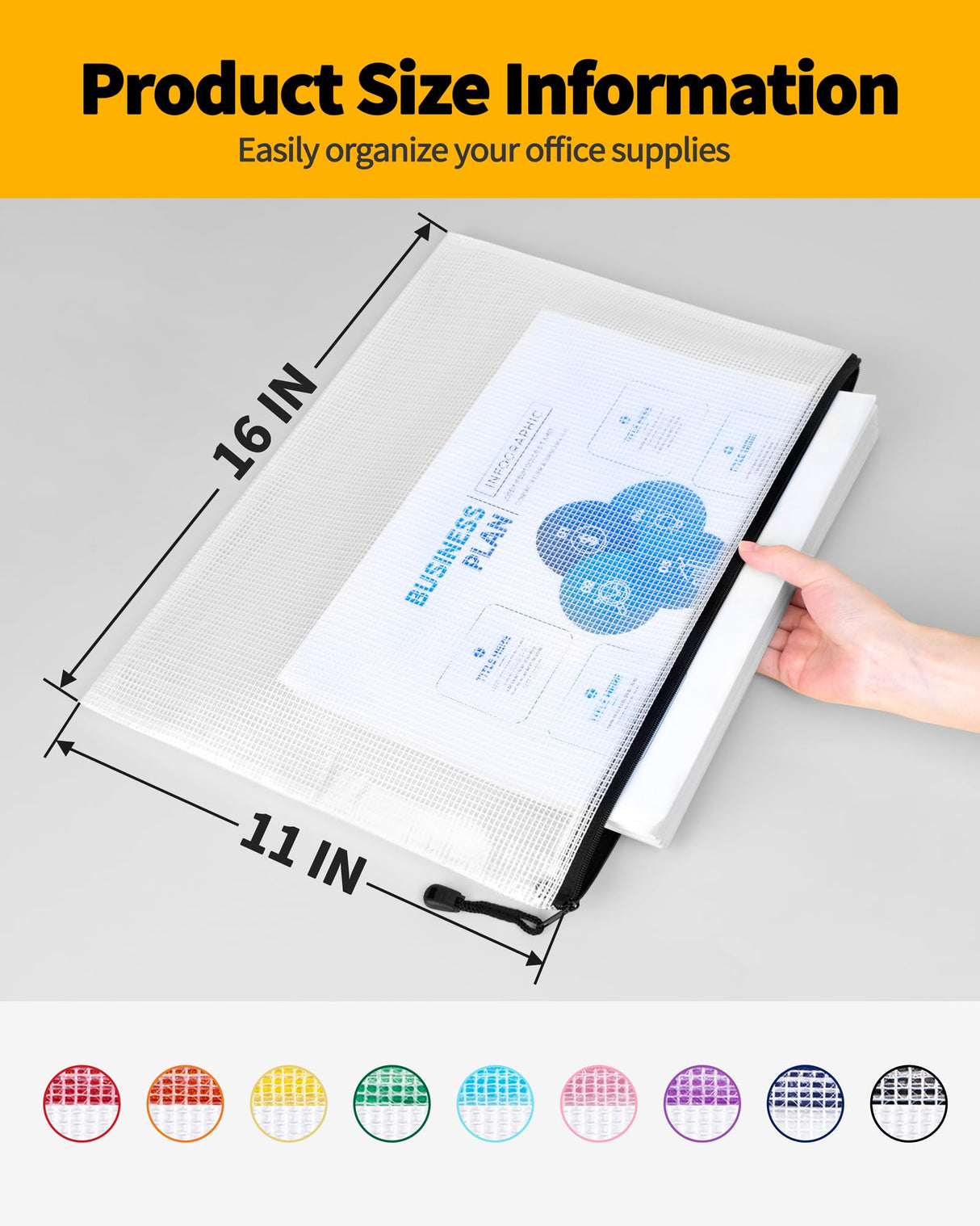 SUNEE Plastic Mesh Zipper Pouch 11x16 in (6 Colors, 18 Packs),Extra Large Water-Resistant Zip Bag for School Office Supplies, Puzzles & Games Organizing Storage SUNEE