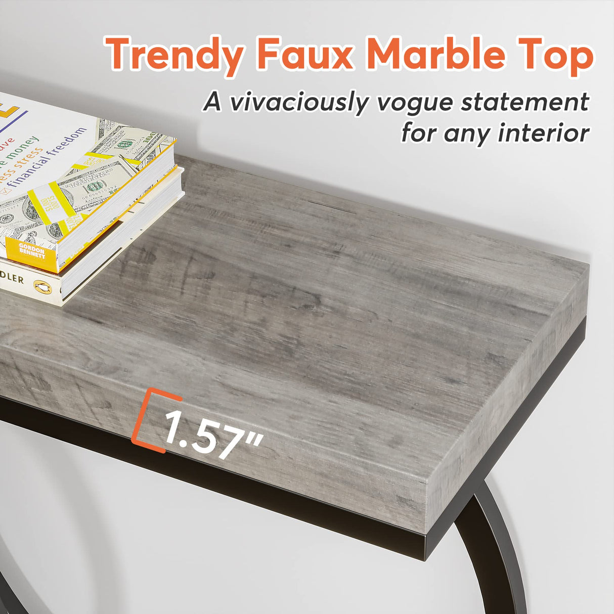 LITTLE TREE 55 inch Faux Marble Gold Console Table Modern Entryway Table Narrow Long Sofa Table Accent Table for Living Room, Grey + Black LITTLE TREE