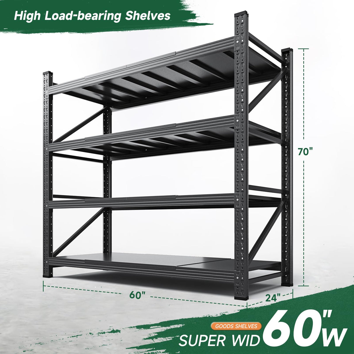 Letaya 4000LBS Storage Shelves Heavy Duty,60" W Garage Shelving Units, 4 Tier Adjustable Utility Rack Shelf,Large Metal Industrial Shelves,for Shop,Warehouse,Basement (60" W x 24" D x 70" H) Letaya