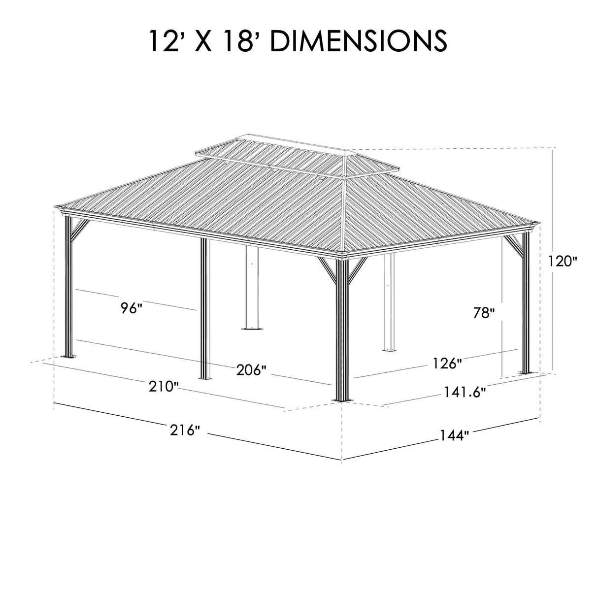 Kozyard Alexander 12' X 18' Hardtop Gazebo, Aluminum Metal Gazebo with Galvanized Steel Double Roof Canopy, Curtain and Netting, Permanent Gazebo Pavilion for Patio, Backyard, Deck, Lawn (Gray) Kozyard