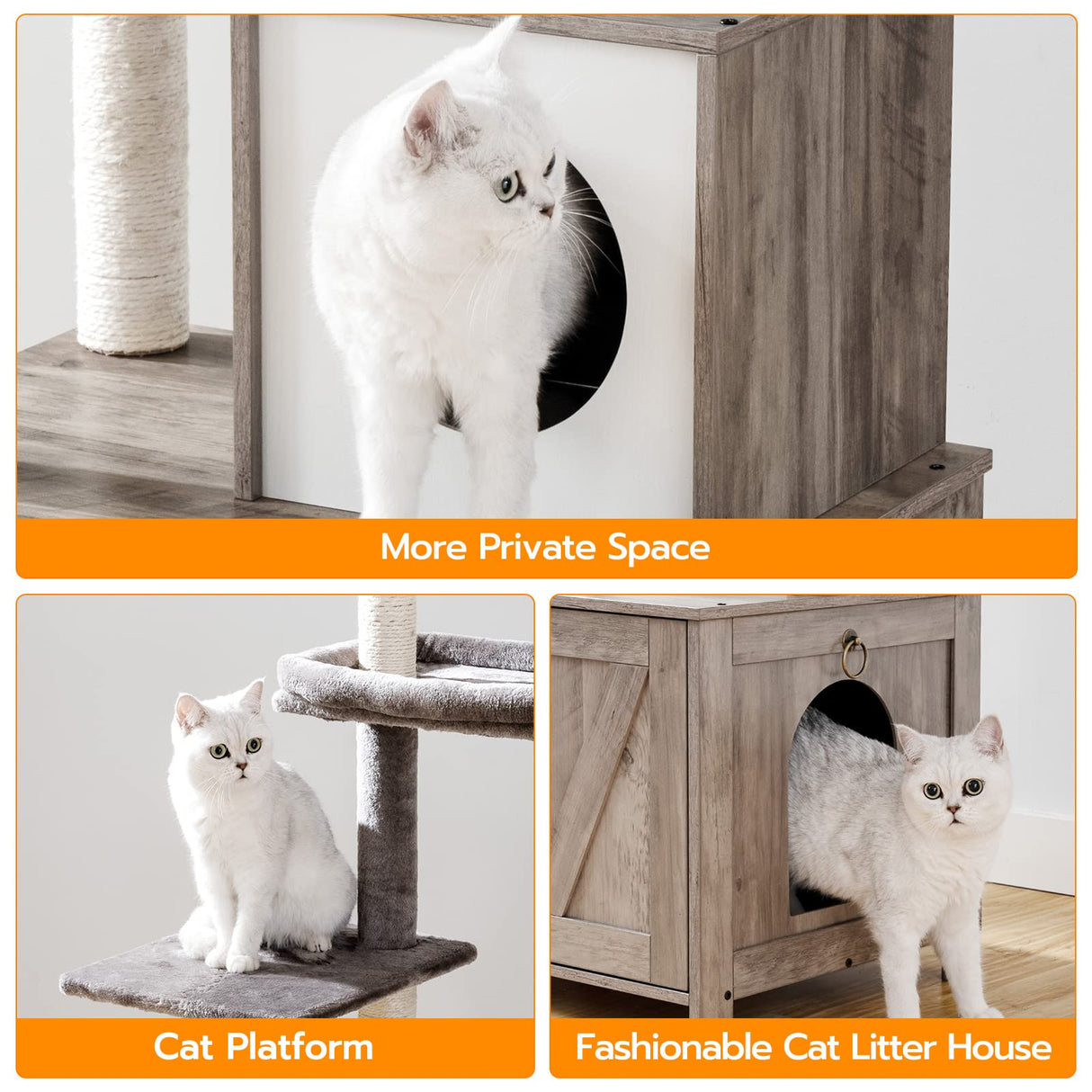 HOOBRO Cat Tree Tower with Litter Box Enclosure for Indoor Cats, Wooden Cat Condo with Scratching Posts, Cat Litter Box Furniture Hidden, All-in-One Cat Toy with Cat House, Greige BG15MZ03 HOOBRO