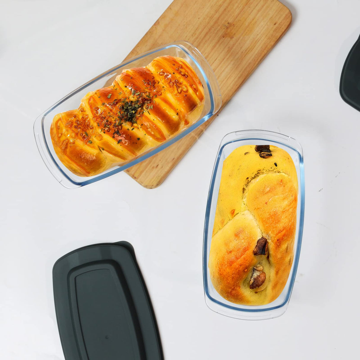 M MCIRCO 6-Piece Glass Loaf Pan with Lids Set, Meatloaf Pan With Airtight Lids, Loaf Pan For Bread, Cake, Pastries, Easy Grip, Fridge-to-Oven (1800ML/1.9Qt/ 7.2 Cups) M MCIRCO