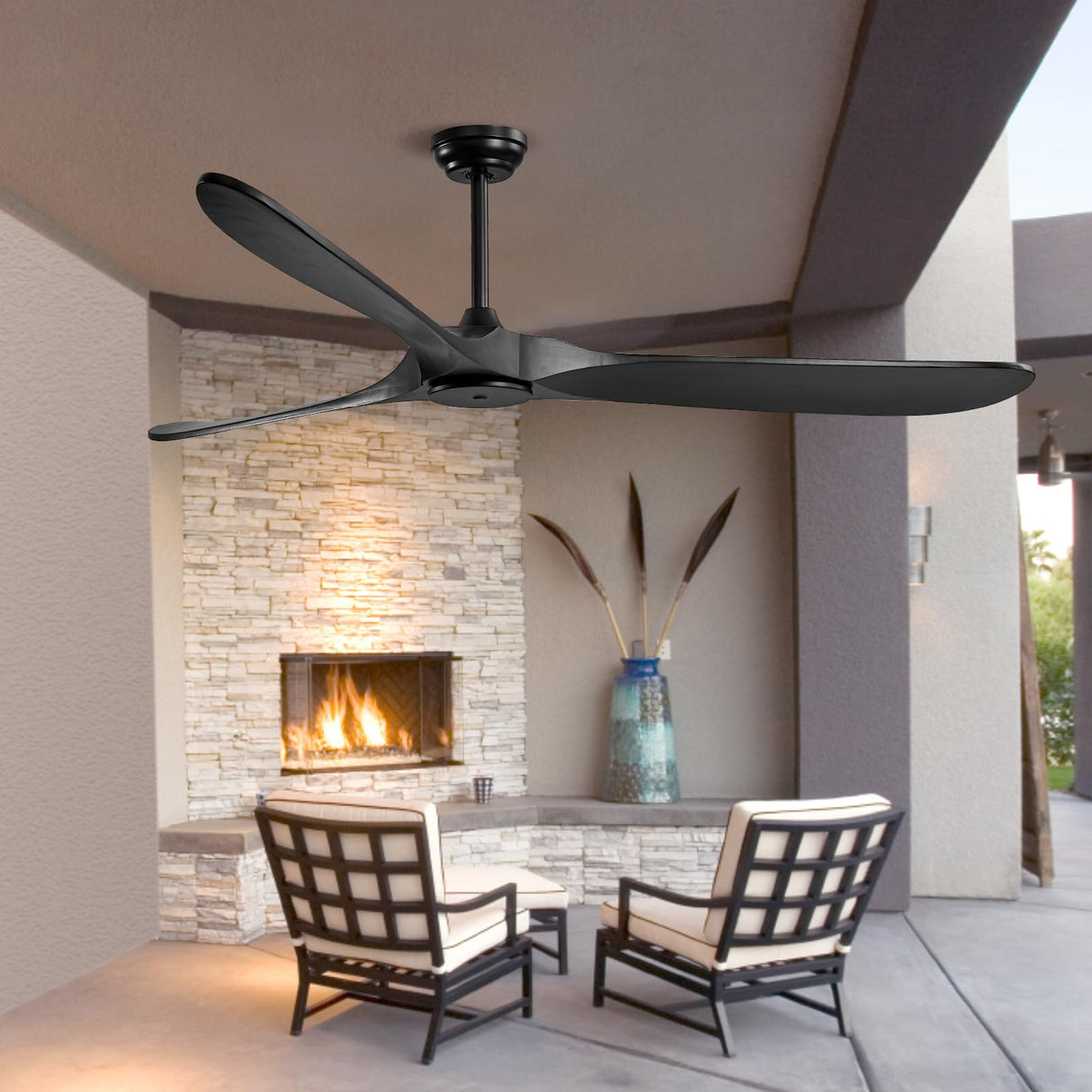 VEVOR 72 Inch Ceiling Fan without Light, 6-Speed Remote Control, 3-Wood-Blade, Reversible DC Motor, Modern Low Profile Flush Mount Exterior Fan for Bedroom, Living Room, Patio, Indoor/Outdoor, Black VEVOR
