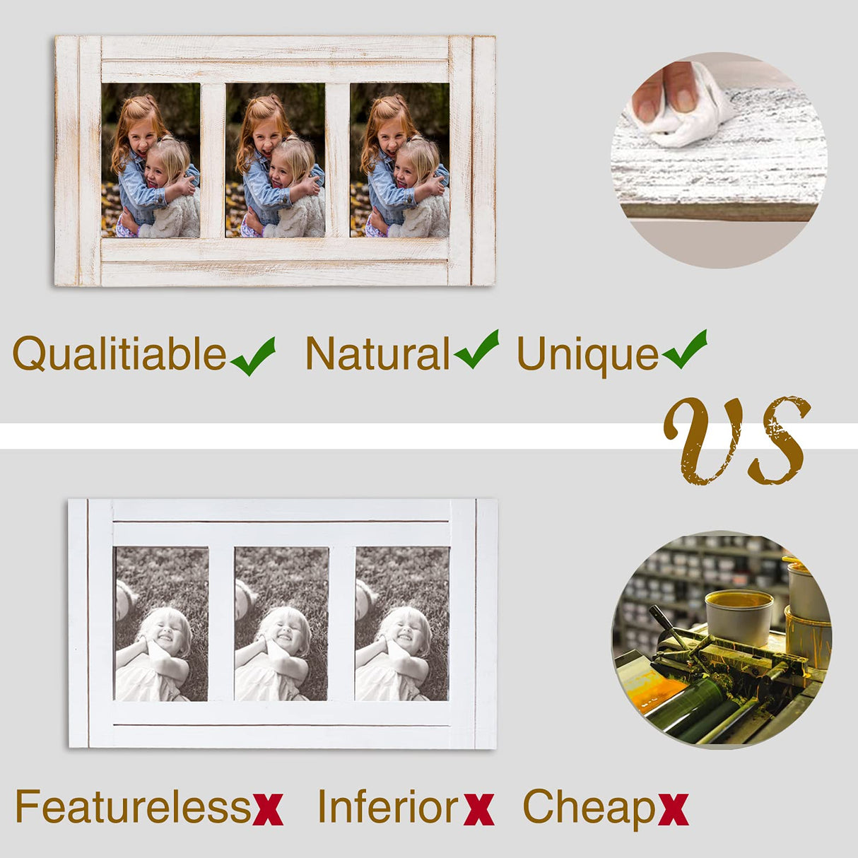 RiteSune 3 Picture Frames 4x6 for Wall, Photo Collage Frame Present for Birthday, Rustic Photo Frames for Home Wall Decor(White RiteSune