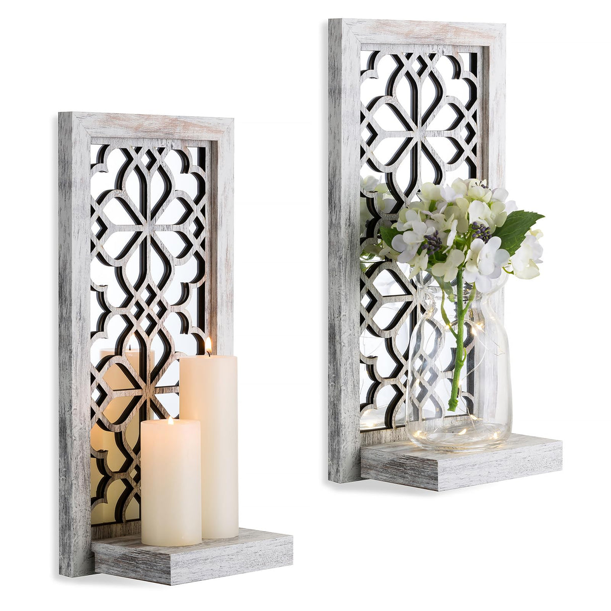 Walasis Wood Small Wall Shelves for Candle - Decorative Floating Shelf Candle Sconces for Wall Decor Rustic Carved Wall-Mounted Shelf Rustic Wooden Shelving for Bathroom Bedroom Walasis