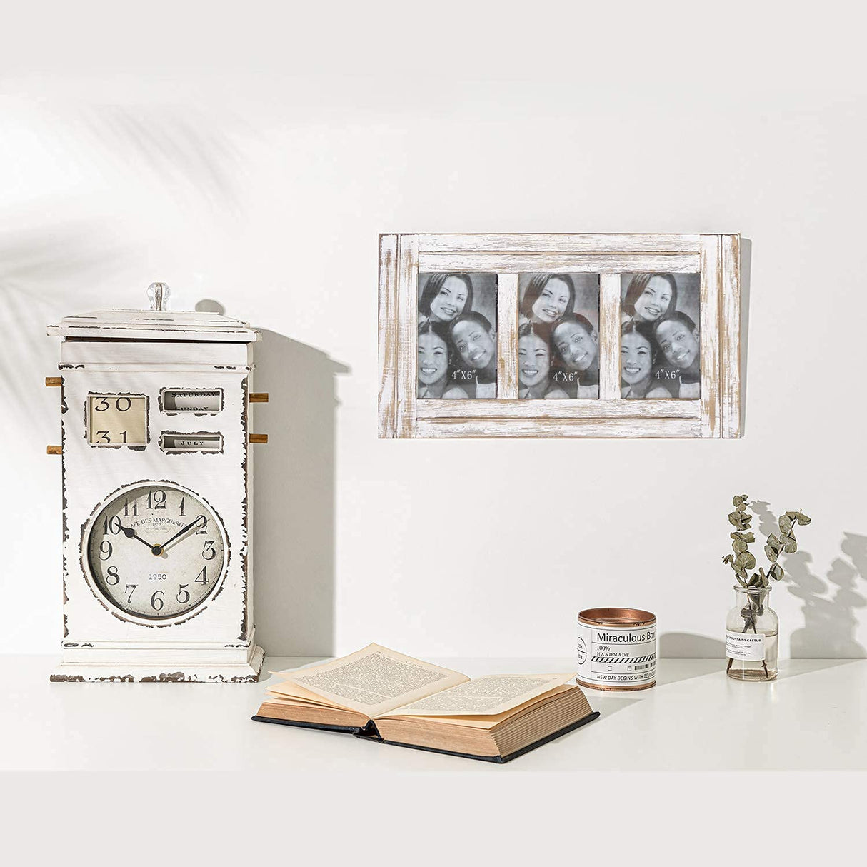 RiteSune 3 Picture Frames 4x6 for Wall, Photo Collage Frame Present for Birthday, Rustic Photo Frames for Home Wall Decor(White RiteSune