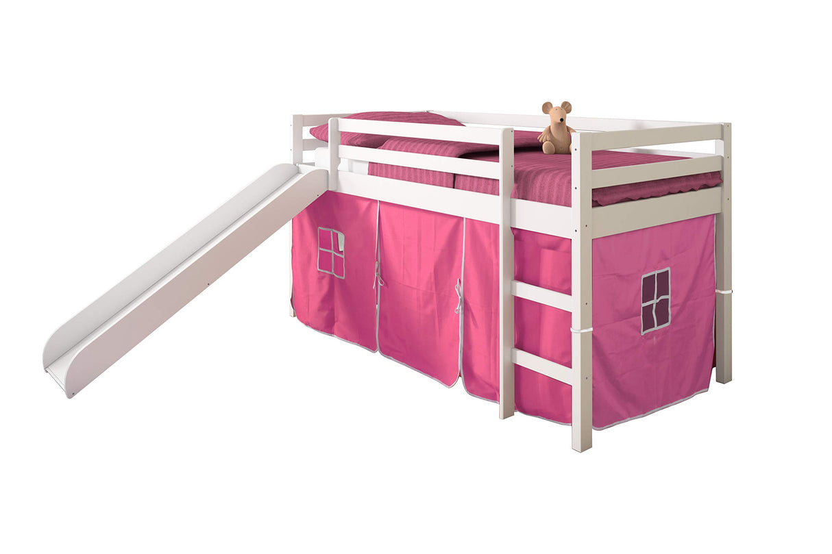 Donco Kids Low Loft Bed with Slide and Pink Tent, Twin, White Donco Kids