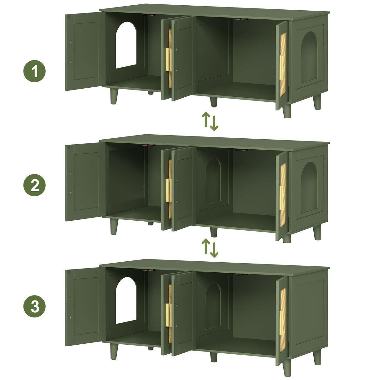 Homhedy Boho Cat Litter Box Enclosure for 2 Cats, Wooden Cat Washroom Furniture with Double Rattan Decorated Doors, Pet House,47.2”L x 19.7”W x 21.7”H, Green Homhedy