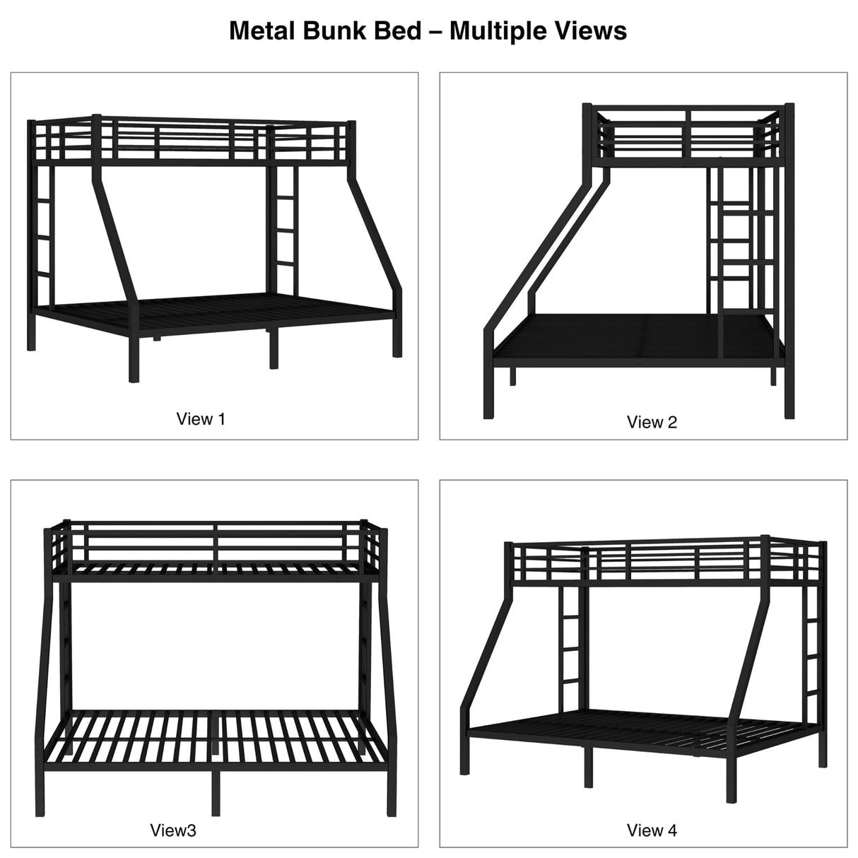 ICIUIOIR Twin XL Over Queen Bunk Bed Frame for Kids & Adults – Adult Metal Bunk Beds, Heavy Duty Frame, Literas para Niños, Camarotes, Bunk Bed with Stairs (No Box Spring Needed) (Black) ICIUIOIR