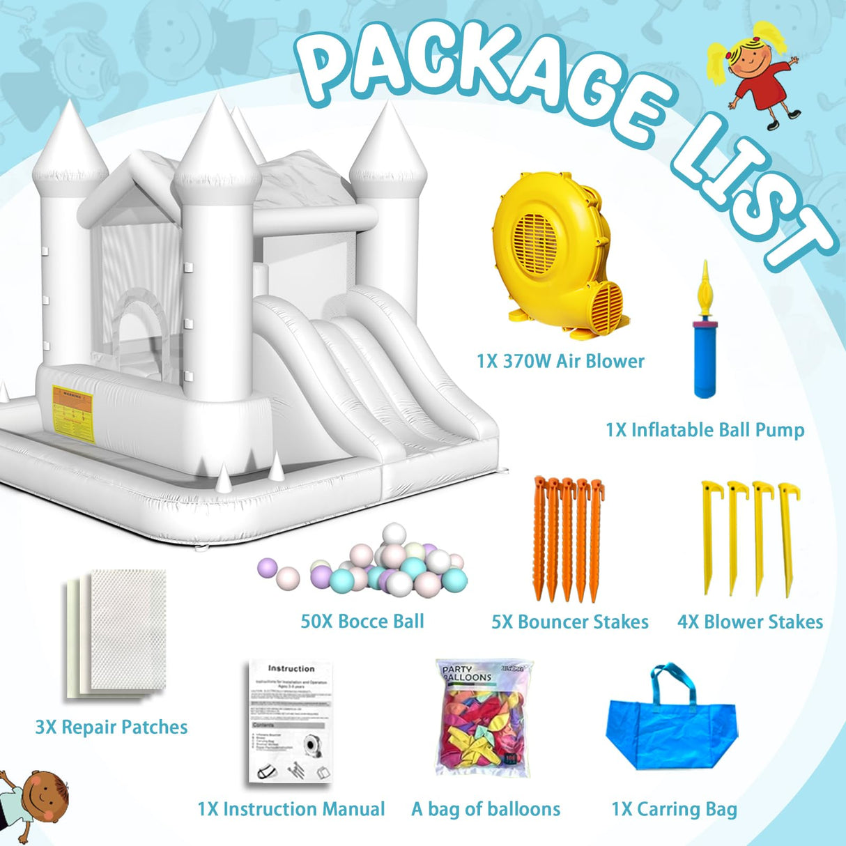 YARD White Bounce House, Inflatable Bounce House with Slide & Ball Pit for Kids 3-8, Bouncy House with Blower for Toddler Adult Indoor Outdoor Party, Wedding, Backyard, 9.5’x9.5’x7.5’ Bouncy Castle YARD