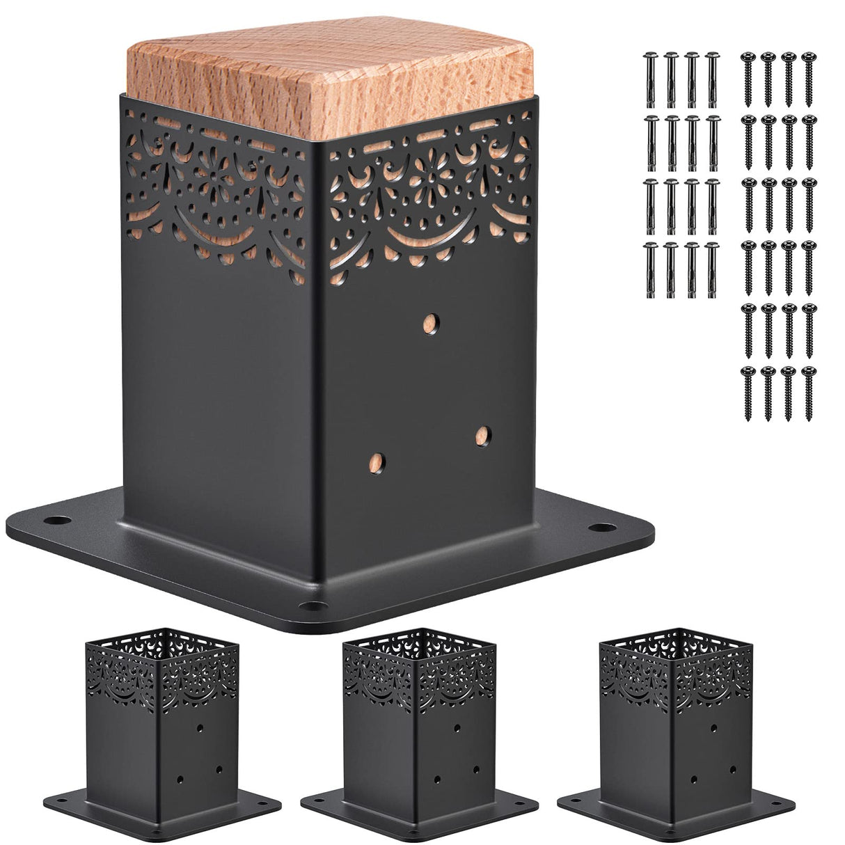 Insaga Decorative 4x4 Post Base for Concrete, 4x4 Post Bracket with 4MM Thickness Base, Deck Post Brackets 4x4 (Inner Size 3.6'' x 3.6'') for Deck Post Base, Porch Railing Post Holder (Set of 4) Insaga