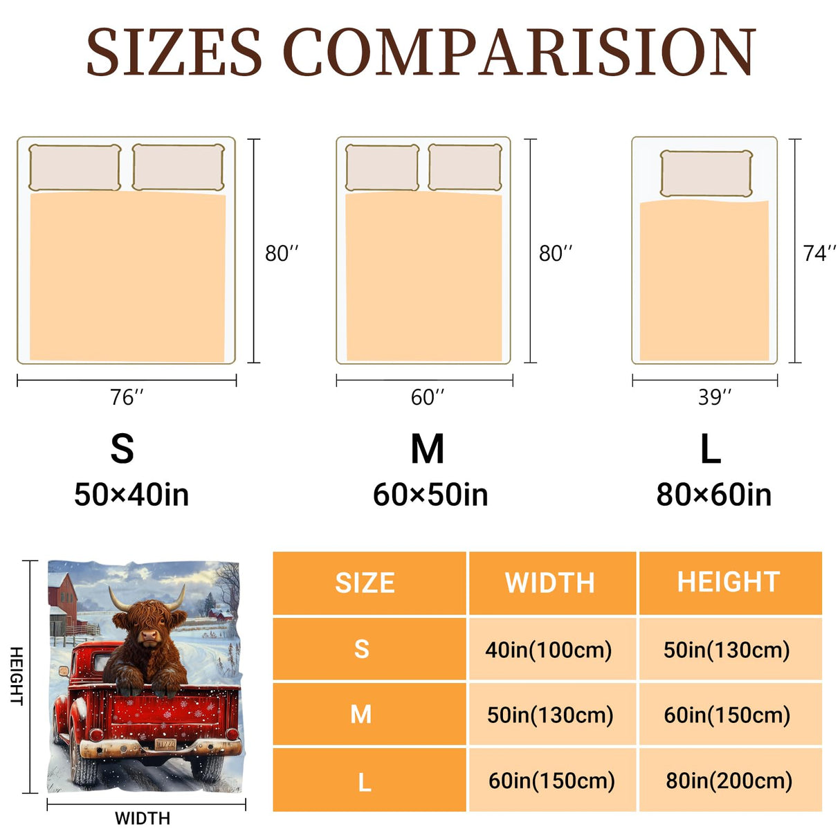 KAFFUL Highland Cow Blanket, Brown Cow in Red Truck, Women's Gift, Winter Snowflakes Farmhouse Decor, 50"x40" KAFFUL