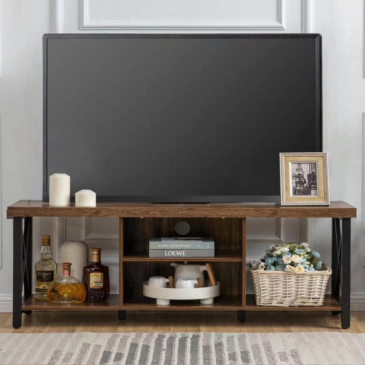 GAZHOME TV Stand for TV up to 65 Inches, TV Cabinet with Open Storage, TV Console Unit with Shelving for Living Room, Entertainment Room, Rustic Brown GAZHOME