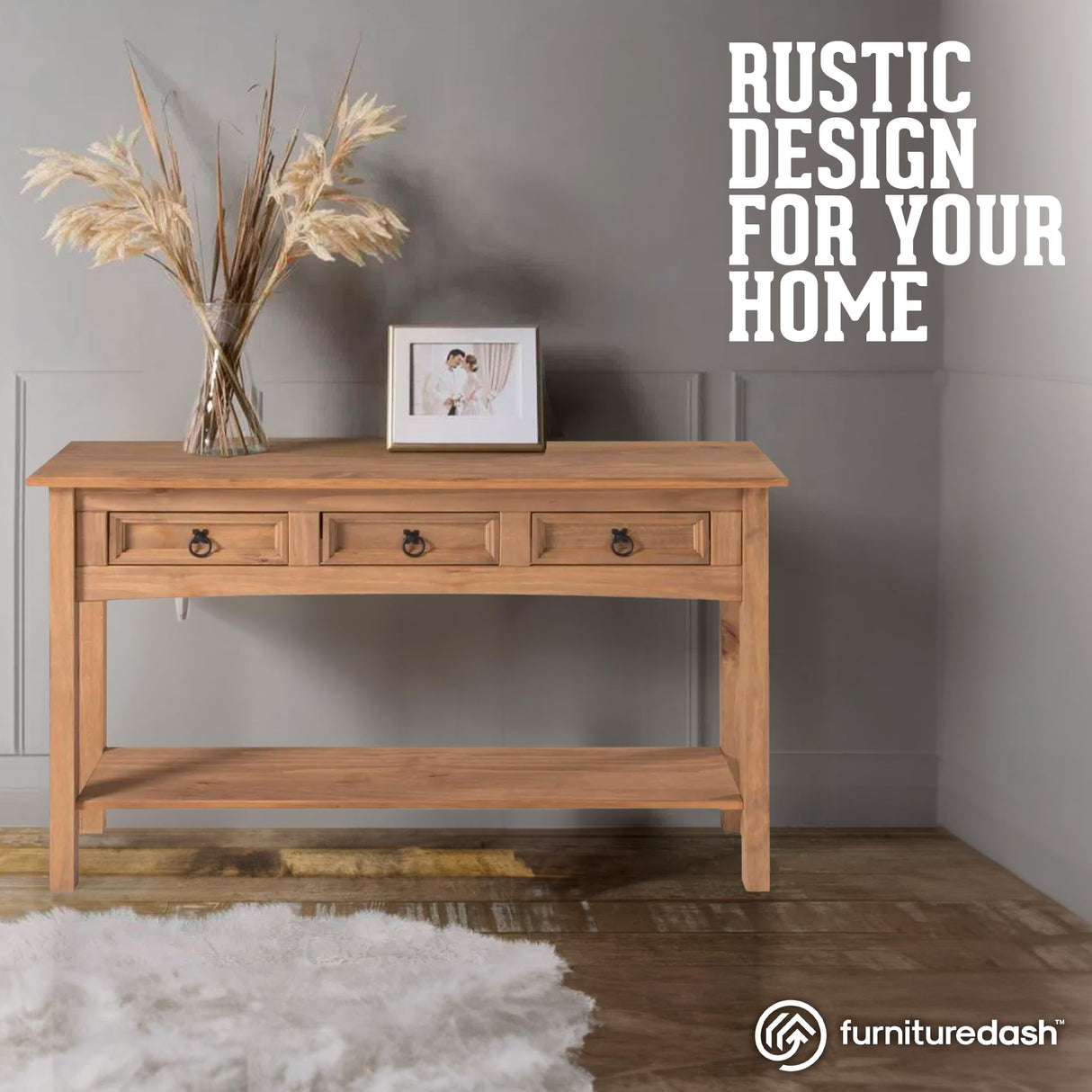 Furniture Dash Solid Wood Console Table with 3 Drawers 47.9" W, 12.6" D, 28.8" H - Farmhouse Entryway Table with Storage Shelf, Farmhouse Furniture for Living Room, Hallway Foyer - Corona Collection Furniture Dash