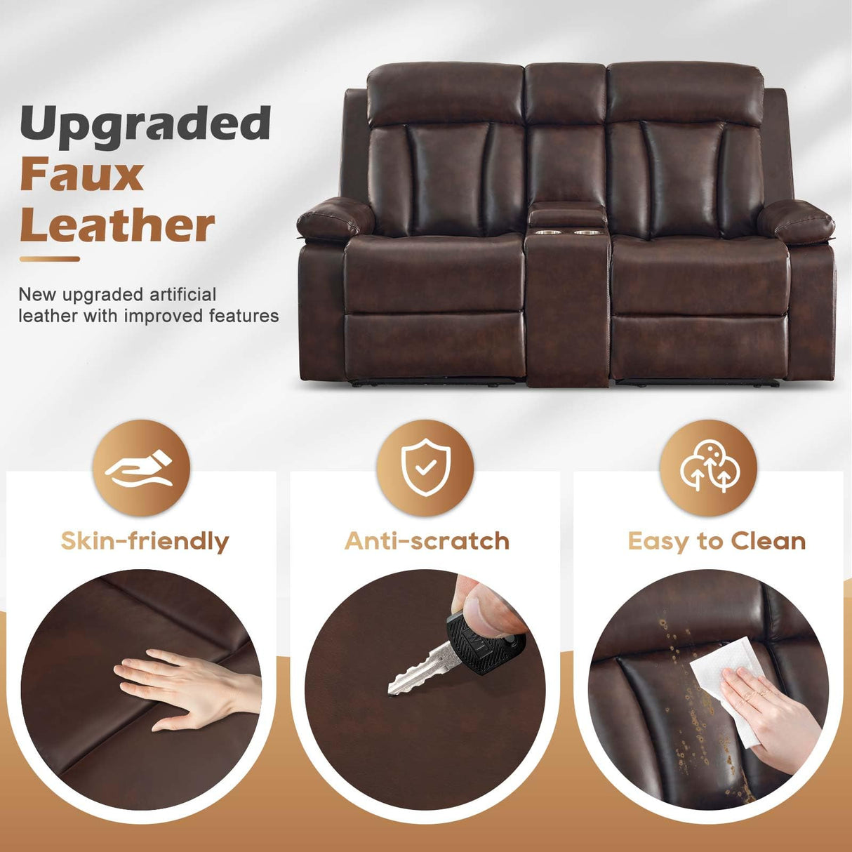 Consofa Power Reclining Loveseat with Console, Reclining Loveseat with Heat and Massage, Power Loveseat Recliner Sofa with Dual Ports, Cup Holders for Living Room, RV Sofa Consofa