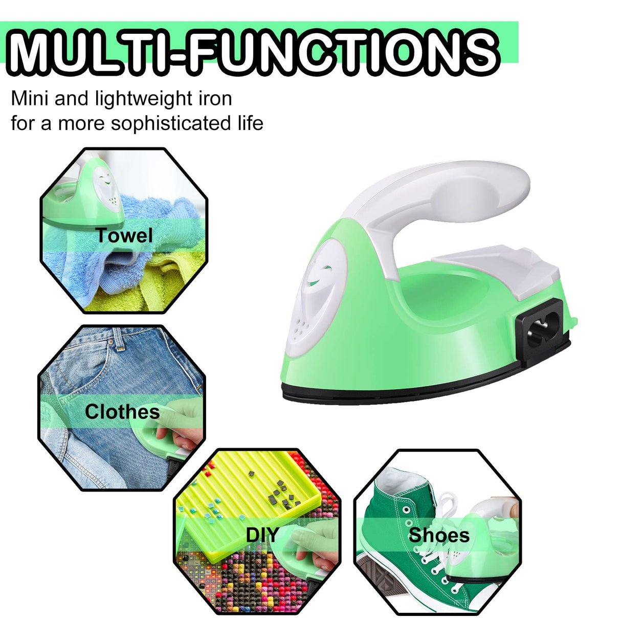 Zhehao 4 Pcs Mini Craft Iron Portable Handy small Heat Transfer Machine with Charging Base Accessories for DIY Clothes Beads Patch Bag Hat Vinyl Projects(Rose Red, Green, Blue, White) Zhehao