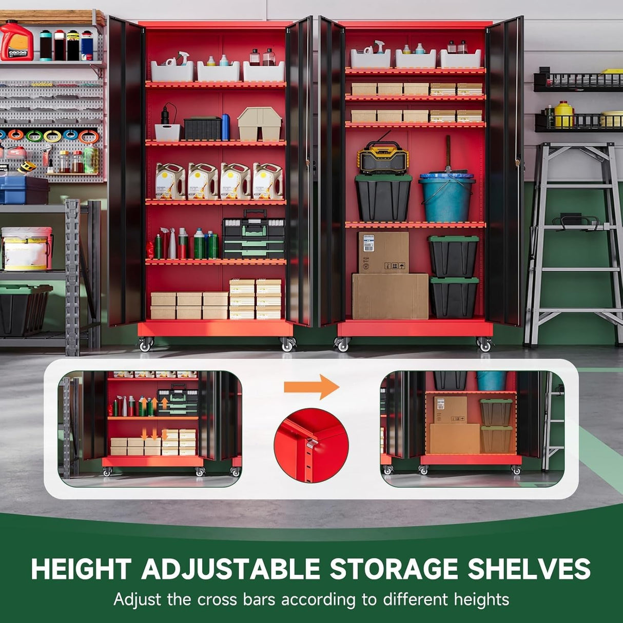 Letaya Metal Garage Storage Cabinets with Lock Door and Adjustable Shelves, Steel Tool Cabinets for Home,Office,Warehouse Organisieren (Black Red, 75" H) Letaya