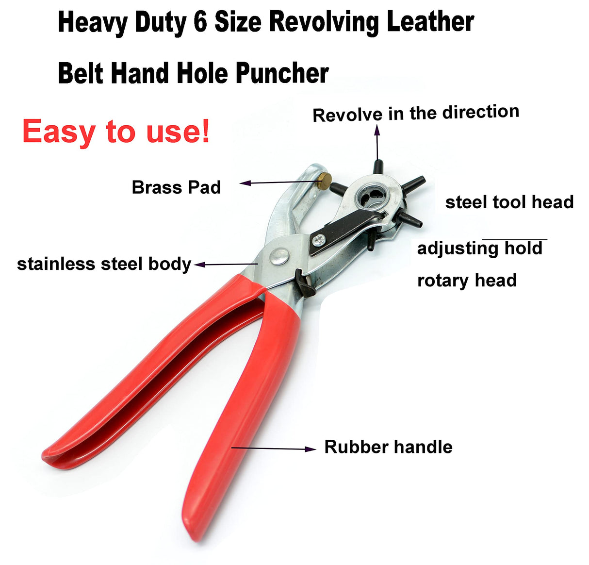 Leather Hole Punch,9" Belt Hole Puncher for Leather Heavy Duty, 6 Size Revolving Leather Belt Hand Hole Puncher (6 Size Revolving Leather Hole Puncher) YYaaloa