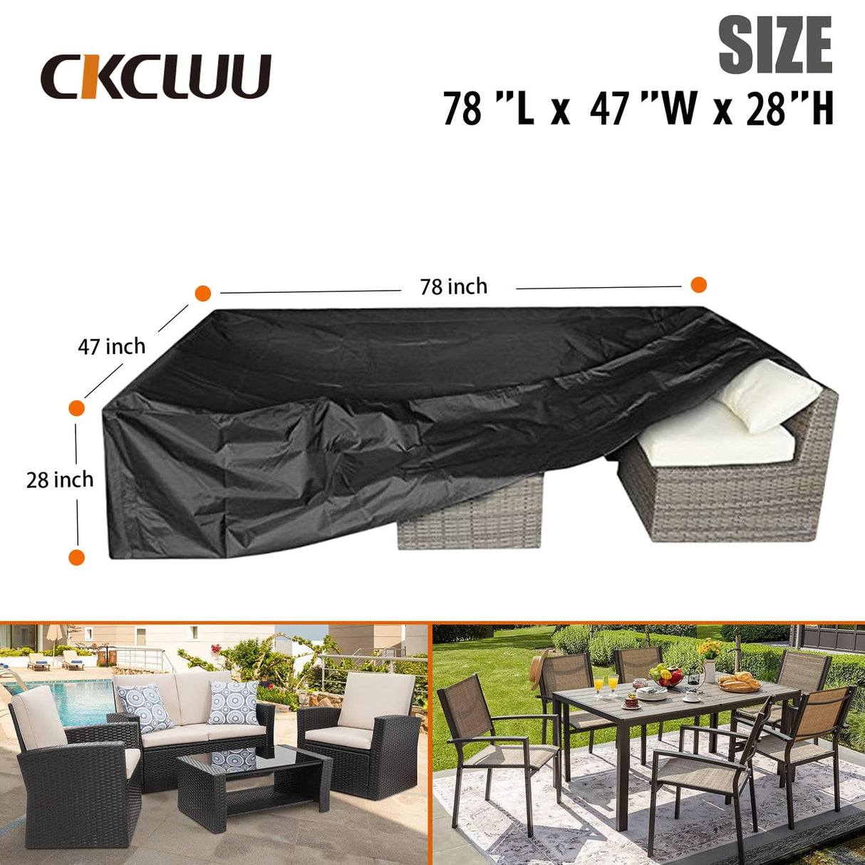 CKCLUU Patio Furniture Set Cover Outdoor Sectional Sofa Set Covers Outdoor Table and Chair Set Covers Water Resistant 78 Inch L x 62 Inch W x 30 Inch H CKCLUU