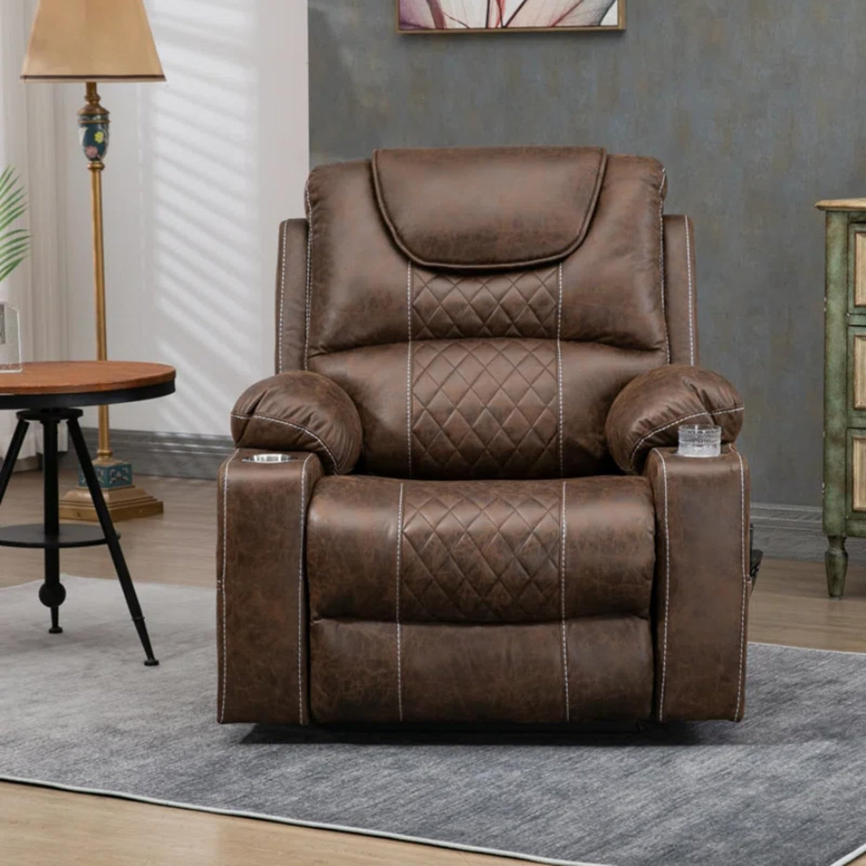 180 Degrees Lay Flat Lift Recliner with Massage and Heat, Cup Holder, 400 lb Capacity Recliner for Big and Tall Men, Lazyboy Sleeping (Brown Leather) LITVZ