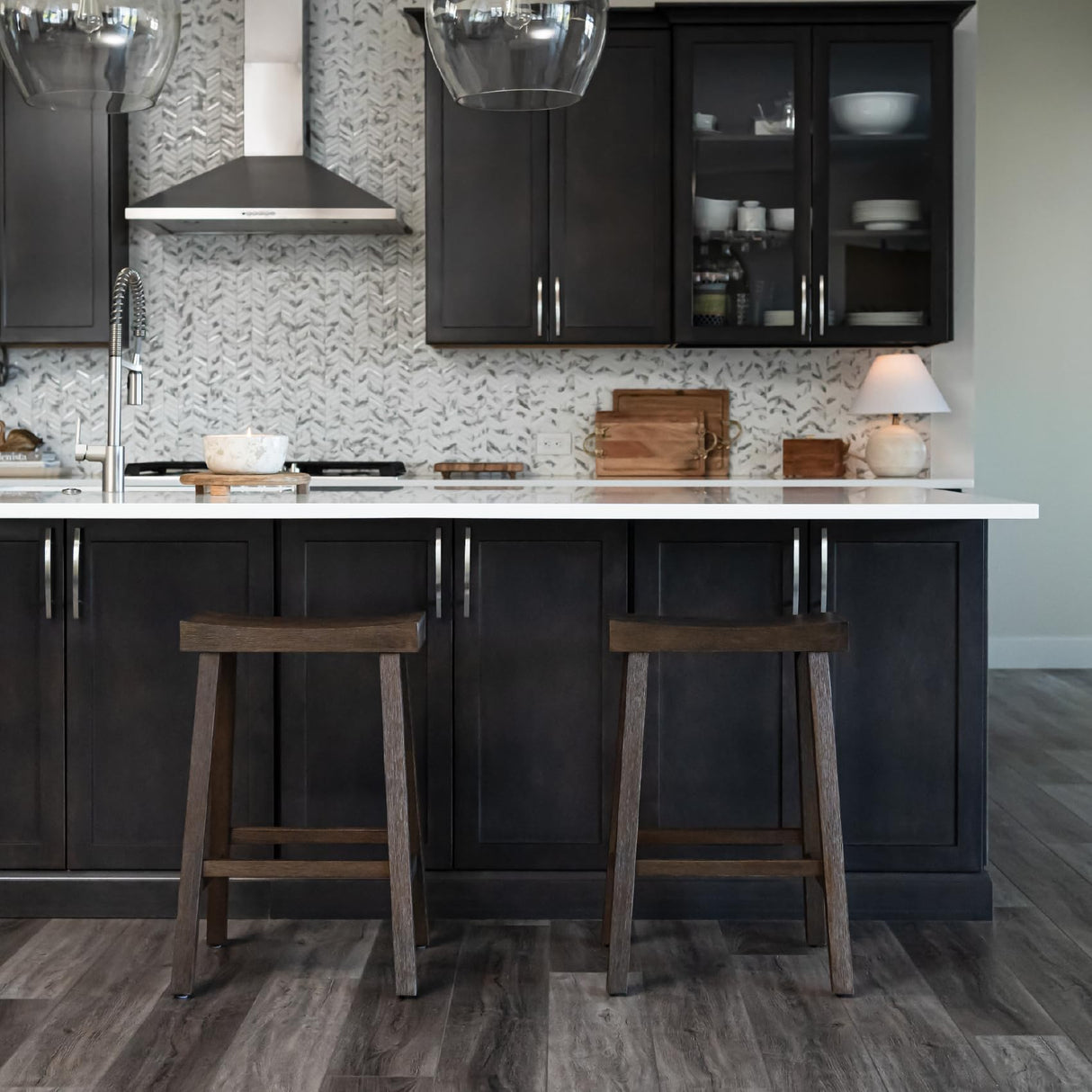 Maven Lane Vincent Counter Stool – 26 Inches – Rectangular Stool with Footrest – Brown Solid Wood – Space-Saving Design for Kitchen Counters & Islands Maven Lane