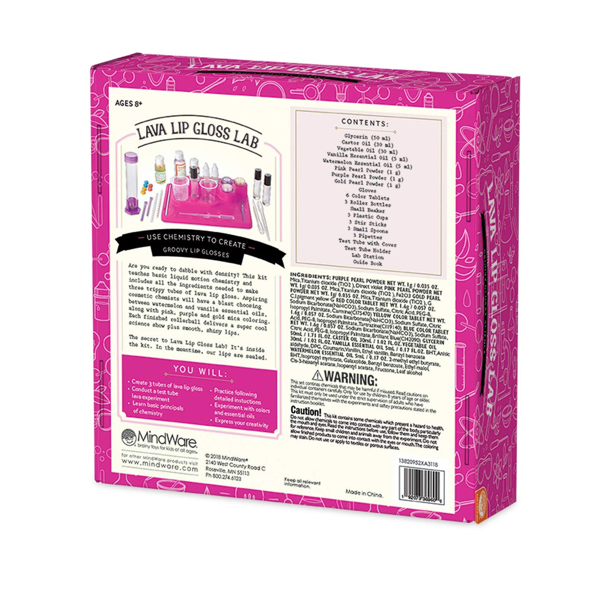 MindWare Science Academy Lava Lip Gloss Lab - 33 Piece Lip Gloss Making Kit - Make 3 DIY Lip Glosses MindWare