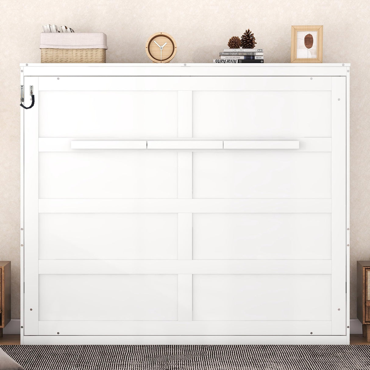 Merax Modern Farmhouse Solid Wood Murphy Cabinet Bed, No Box Spring Needed/Easy Assemble/Queen,White Merax