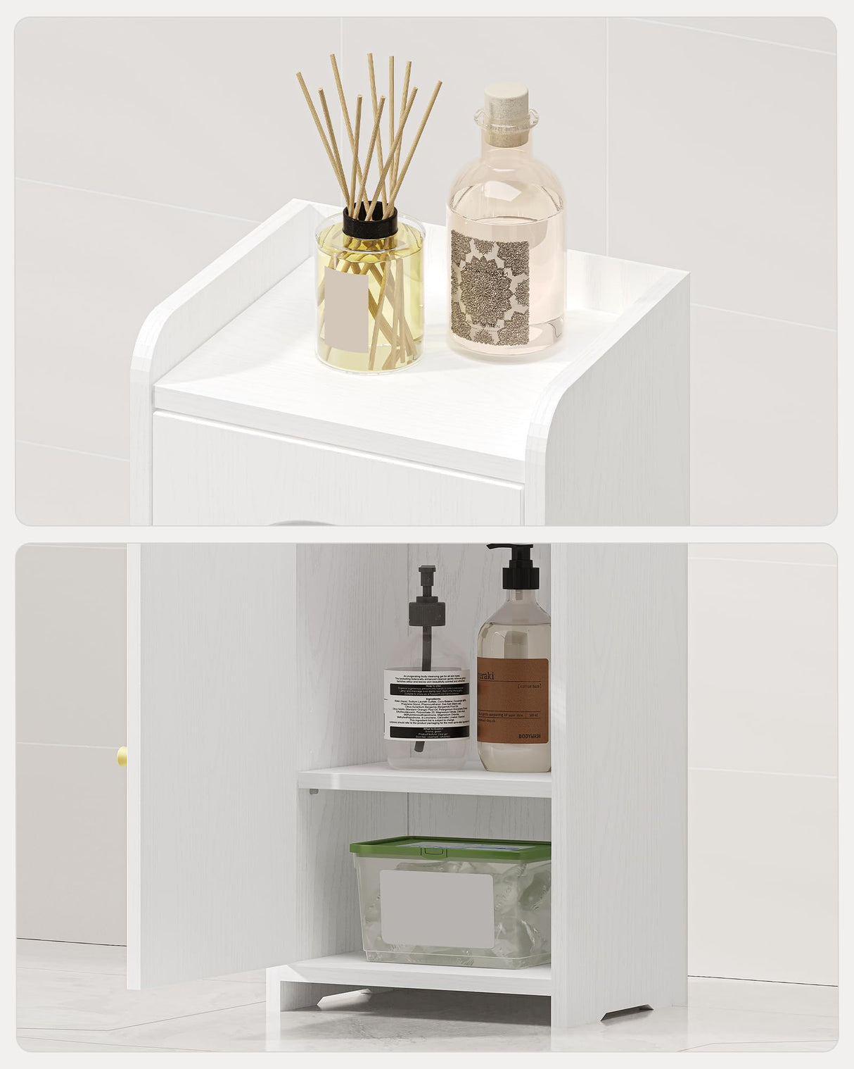 Hzuaneri Bathroom Storage Cabinet, Corner Floor Cabinet with 2 Doors and Adjustable Shelf, Narrow Toilet Paper Cabinet, Bathroom Organizer for Small Spaces, White BC19913X Hzuaneri