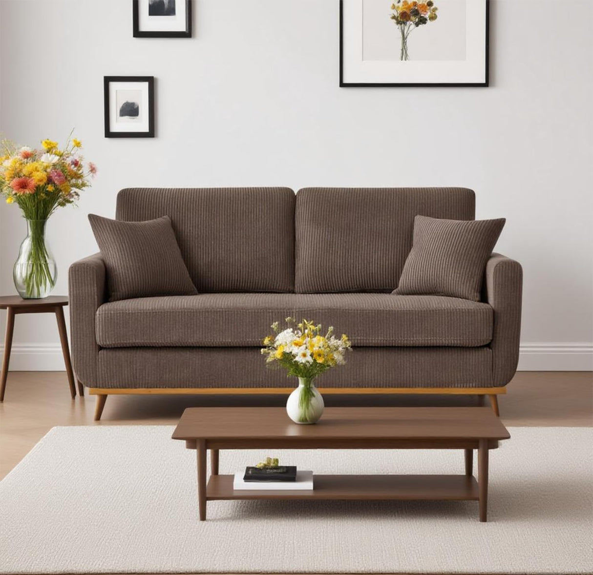 YHUBHSIS 65" Loveseat Sofa Brown Corduroy Couch, Modern 2 Seater Couch, 22.5" Deep Seat Small Couches for Living Room Bedroom Office (Brown) YHUBHSIS