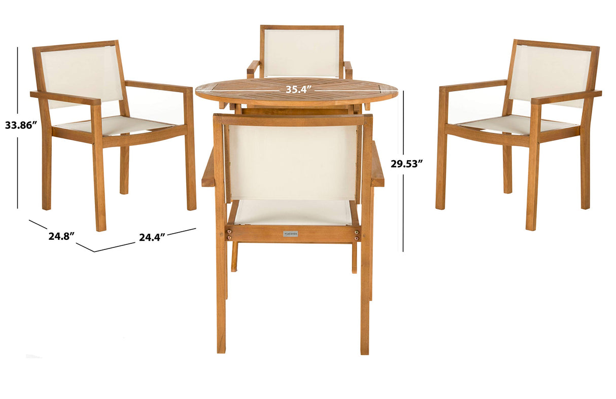 SAFAVIEH Outdoor Collection Chante Teak 35.4" Round Table 5 Piece Dining Set SAFAVIEH