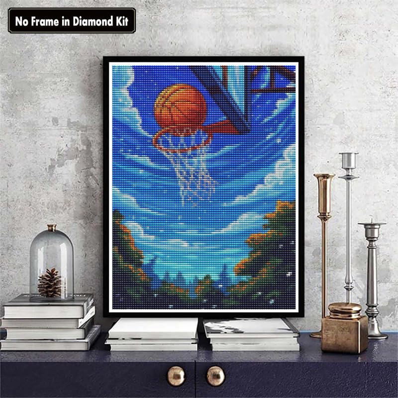 Zariocy 5D Diamond Art Kits for Adults Basketball, DIY Diamond Painting Art Round Full Drill Crystal Diamond Embroidery Paintings Arts Craft for Home Office Wall Decor 12x16 inch Zariocy
