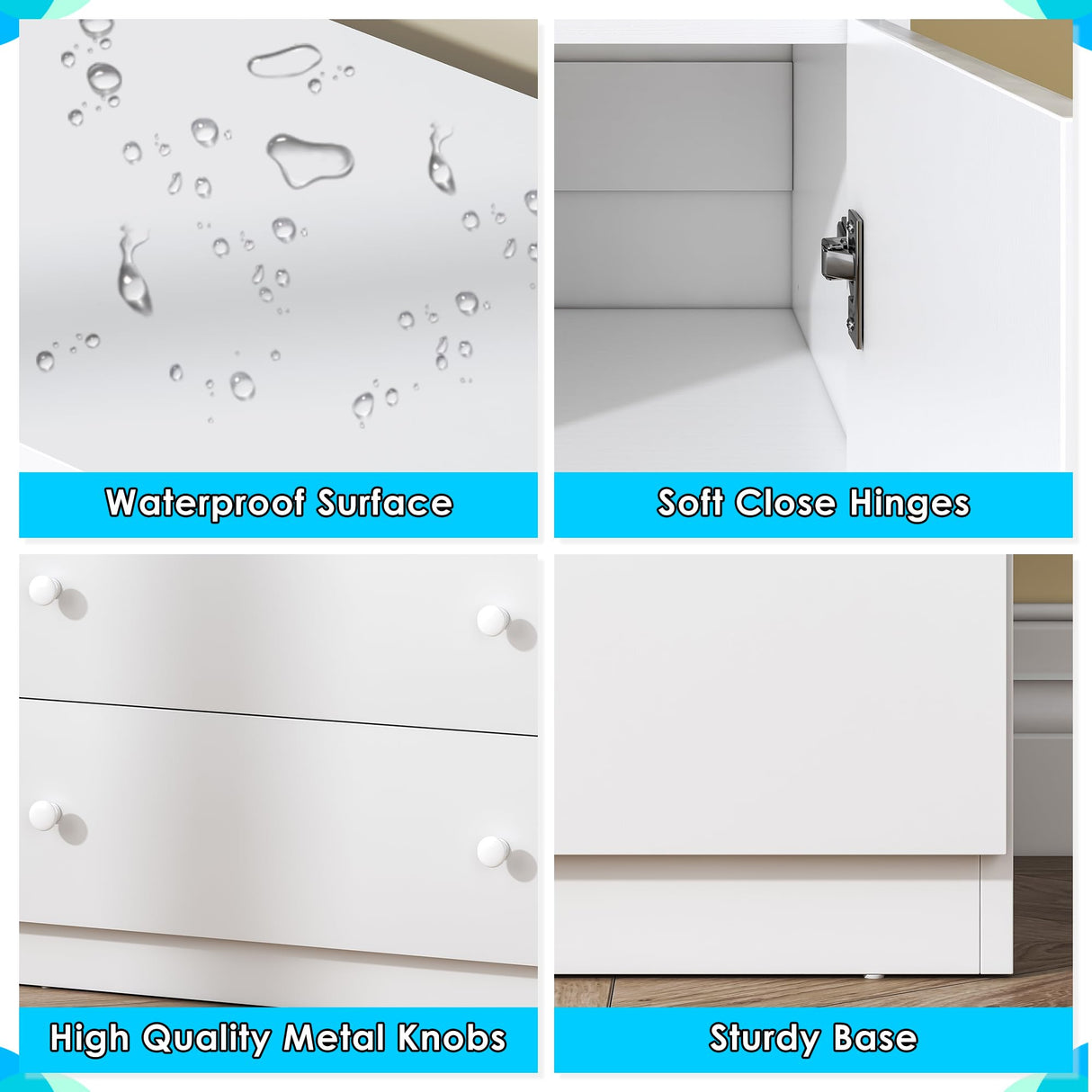 OTUTUMUS 4 Drawer Dresser for Bedroom with Charging Station & LED Light, Wood Tall Dresser with Storage Cabinet, Chest of Drawers with Open Compartments for Living Room, Closet, Hallway (White) OTUTUMUS