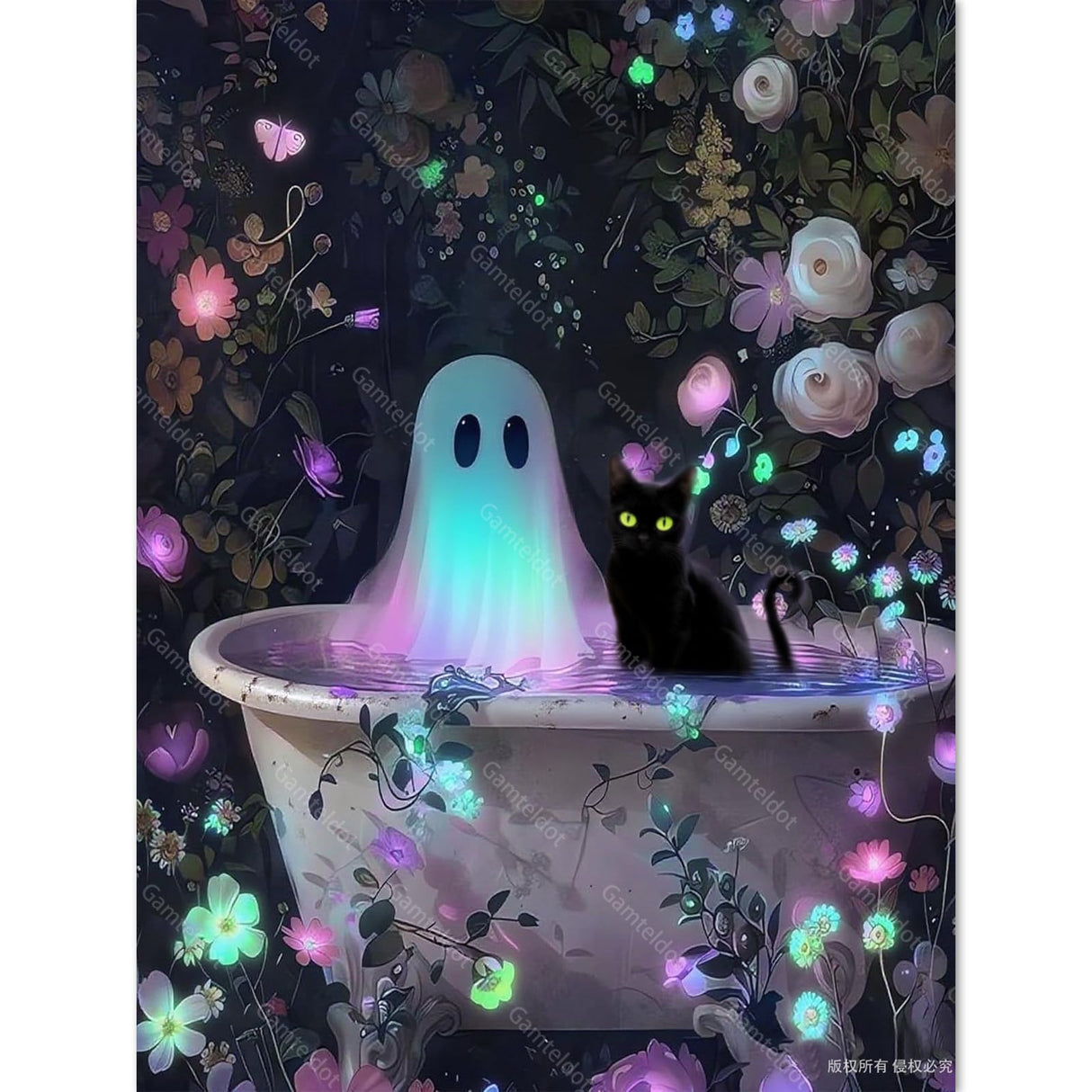 Gamteldot Ghost Diamond Art Kits for Adults Beginners,Halloween Diamond Art DIY 5D Round Full Drill Black Cat Diamond Painting with Full Tools,Diamond Dots Art Crafts for Home Wall Decor Gift-12x16in Gamteldot