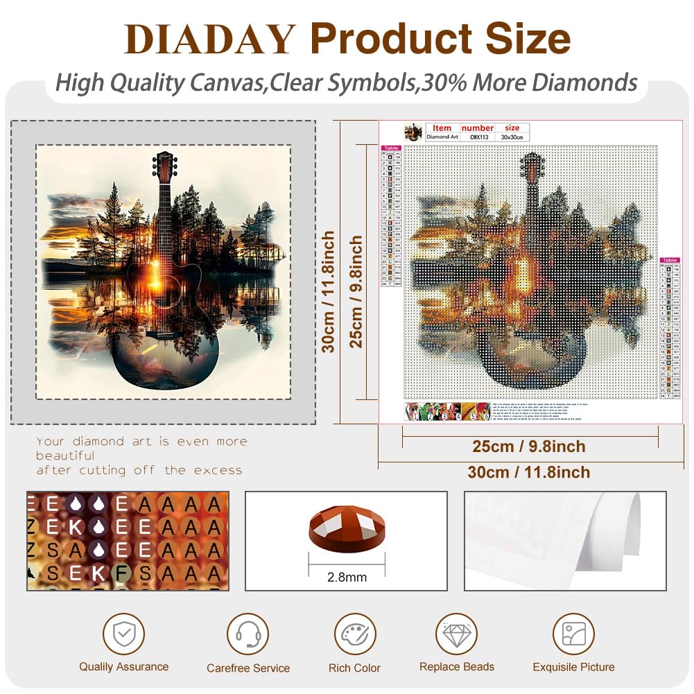 DIADAY 5D Diamond Art Kits for Adults Guitar, Full Round Drill Forest Landscape Diamond Painting Kits for Adults, DIY Gem Diamond Art Crafts, Home Wall Decor Gift 12 x 12 inches DIADAY