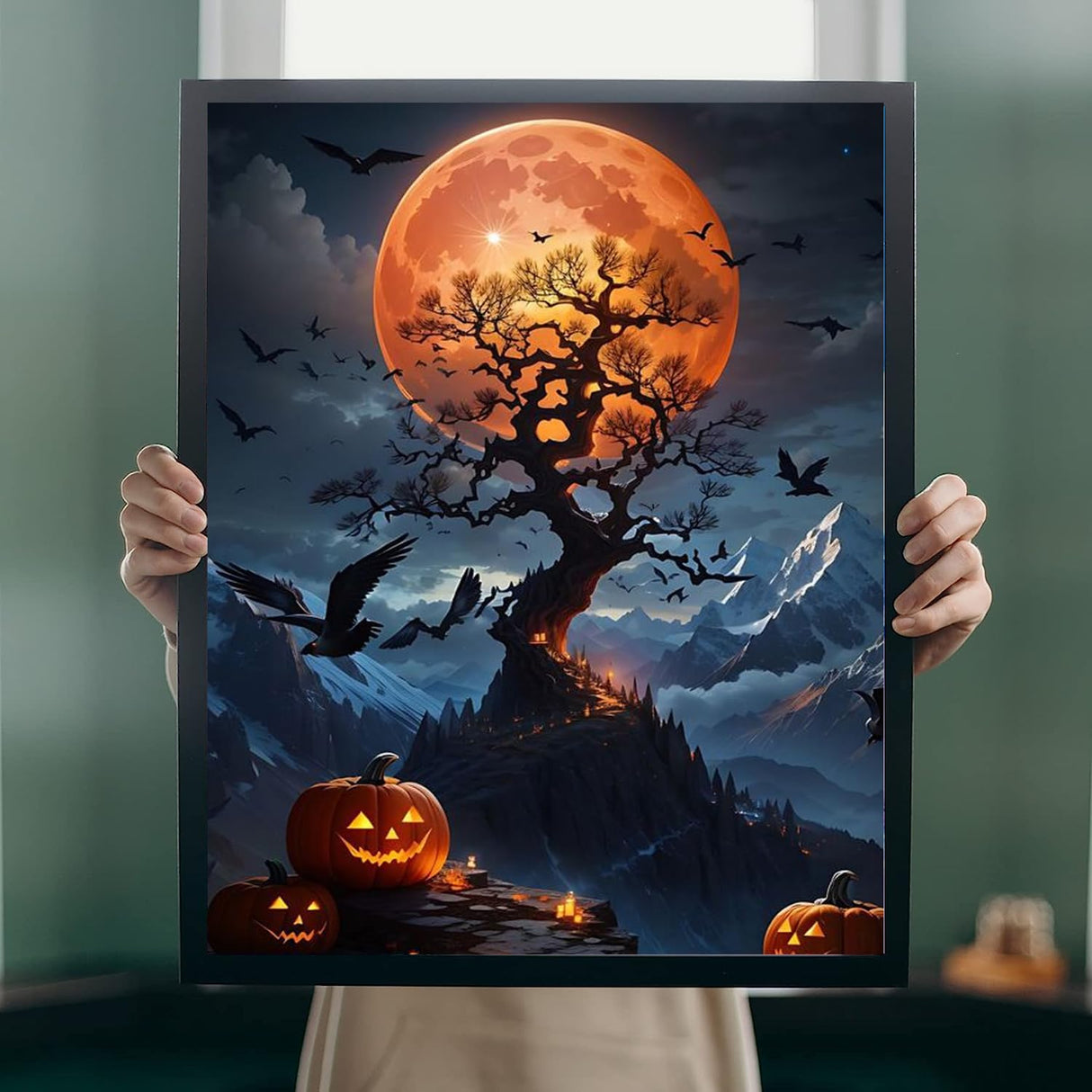 Halloween Paint by Numbers for Adults with Framed Canvas-with Wooden Easel,Paint by Numbers Kits Framed Canvas,DIY Acrylic Oil Painting Kits with Brushes Nice Gift Box for Home Wall Decor(12x16 Inch) MIRCVSH