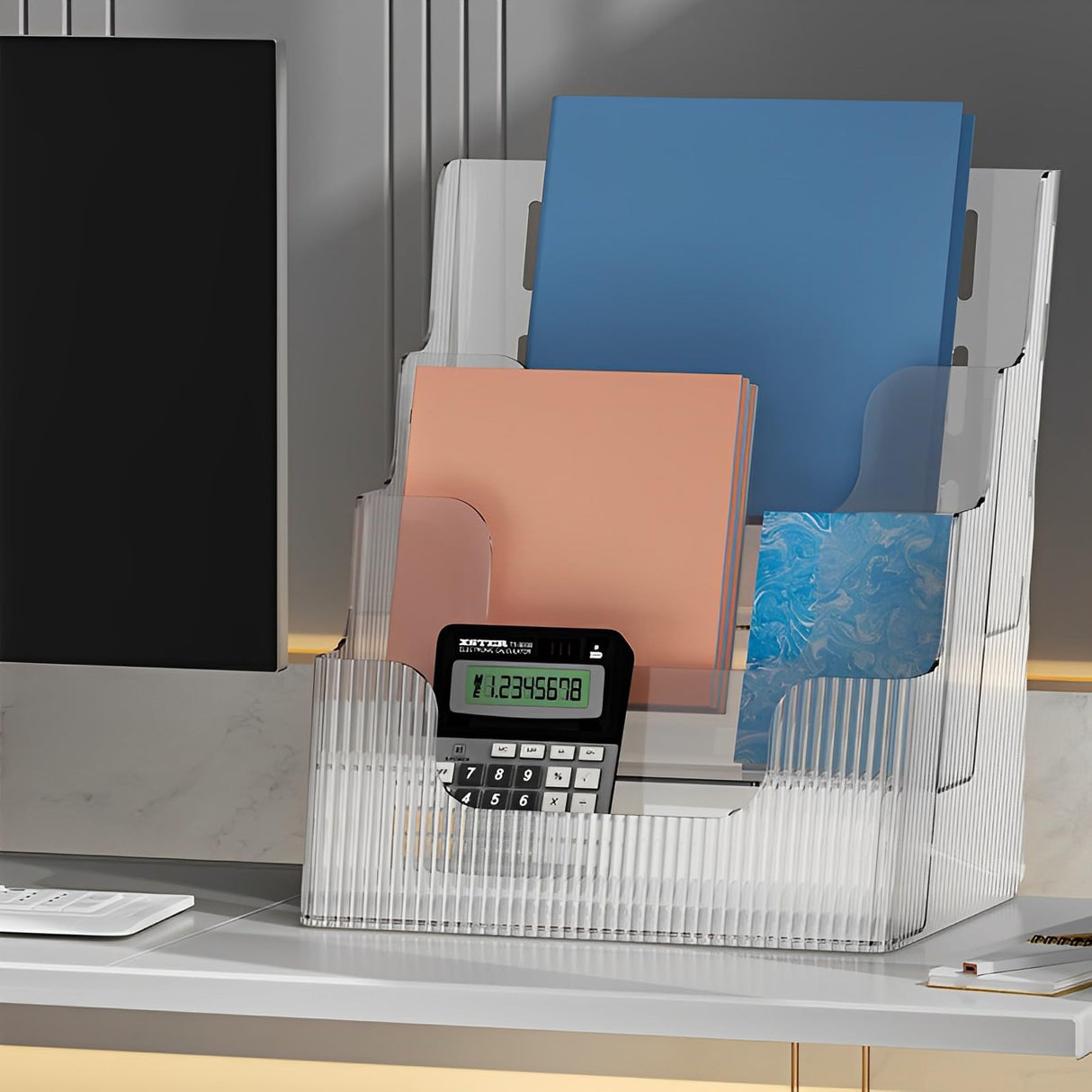 Gagee 2 Pack Brochure Display Stand or Wall Mount 8.5 x 11 inch,3 Tier Magazine Holder,Clear Stands for Display Literature,Brochures,Pamphlet,Flyer,Paper Document Gagee