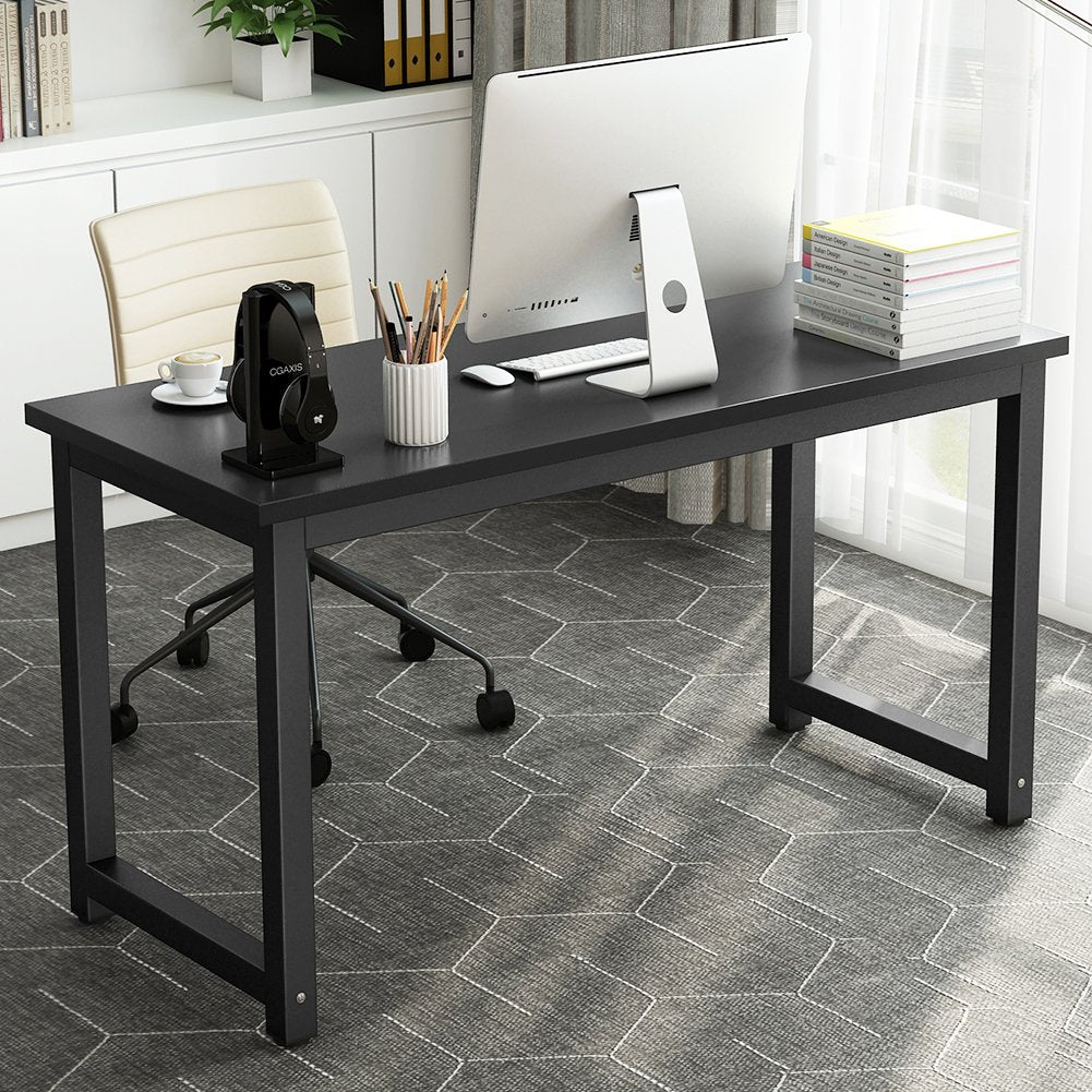 Tribesigns Computer Desk, 55 inch Large Office Desk Computer Table Study Writing Desk for Home Office, Black + Black Leg Tribesigns