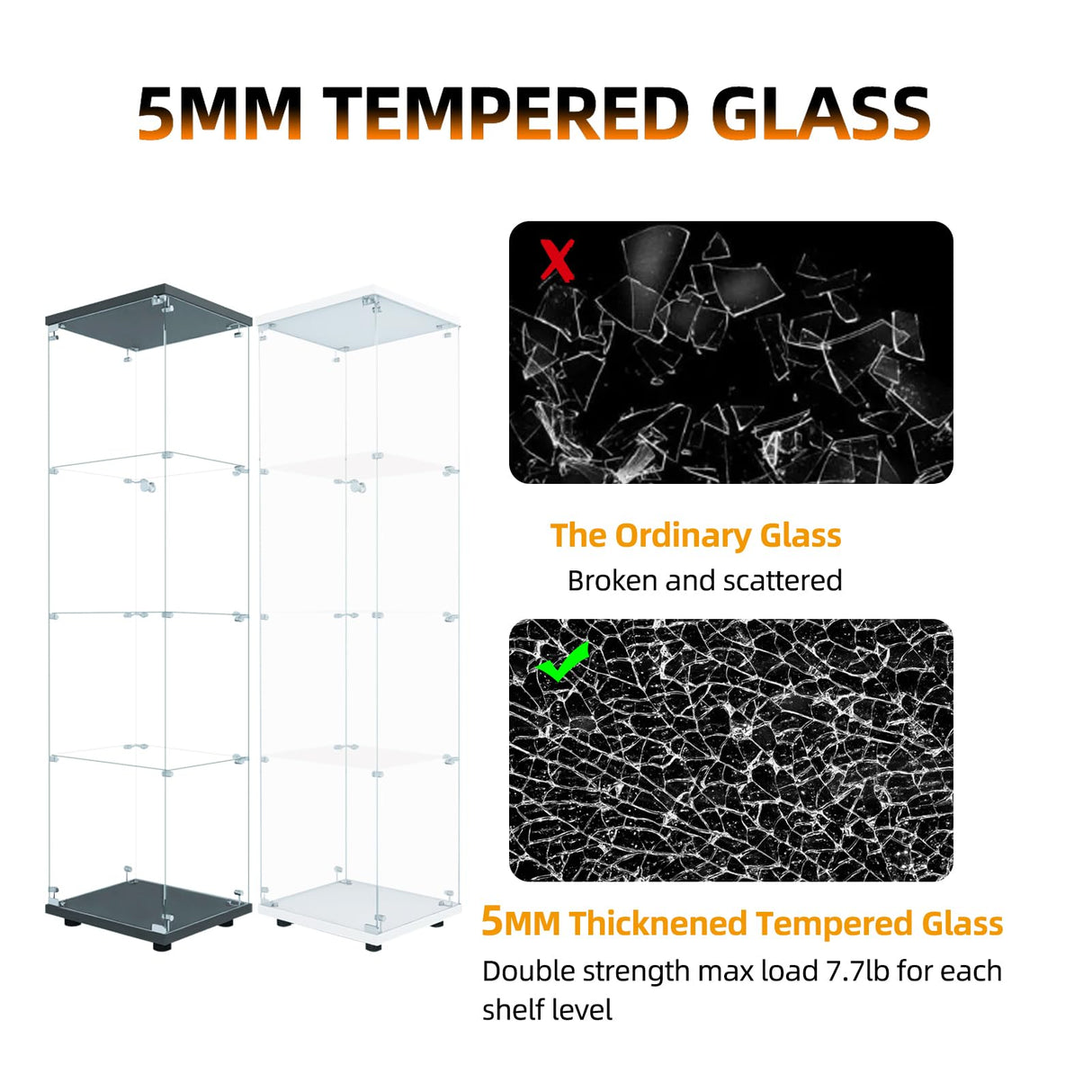 Beauty4U Glass Display Cabinet with 4 Shelves, Curio Cabinets for Living Room, Bedroom, Office, White Floor Standing Glass Bookshelf, Quick Installation Beauty4U