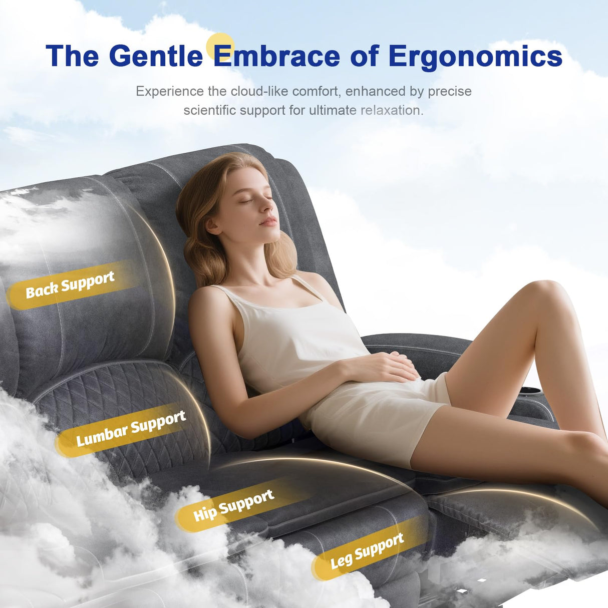 Recliner Sofa 3 Seater Sofa with Recliner, Home Theater Seating with Liftable Console & Removable Armrest, Manual Velvet Fabric Reclining Couch with Cup Holders & USB Ports for Living Room/RV (Grey) MOSGAT