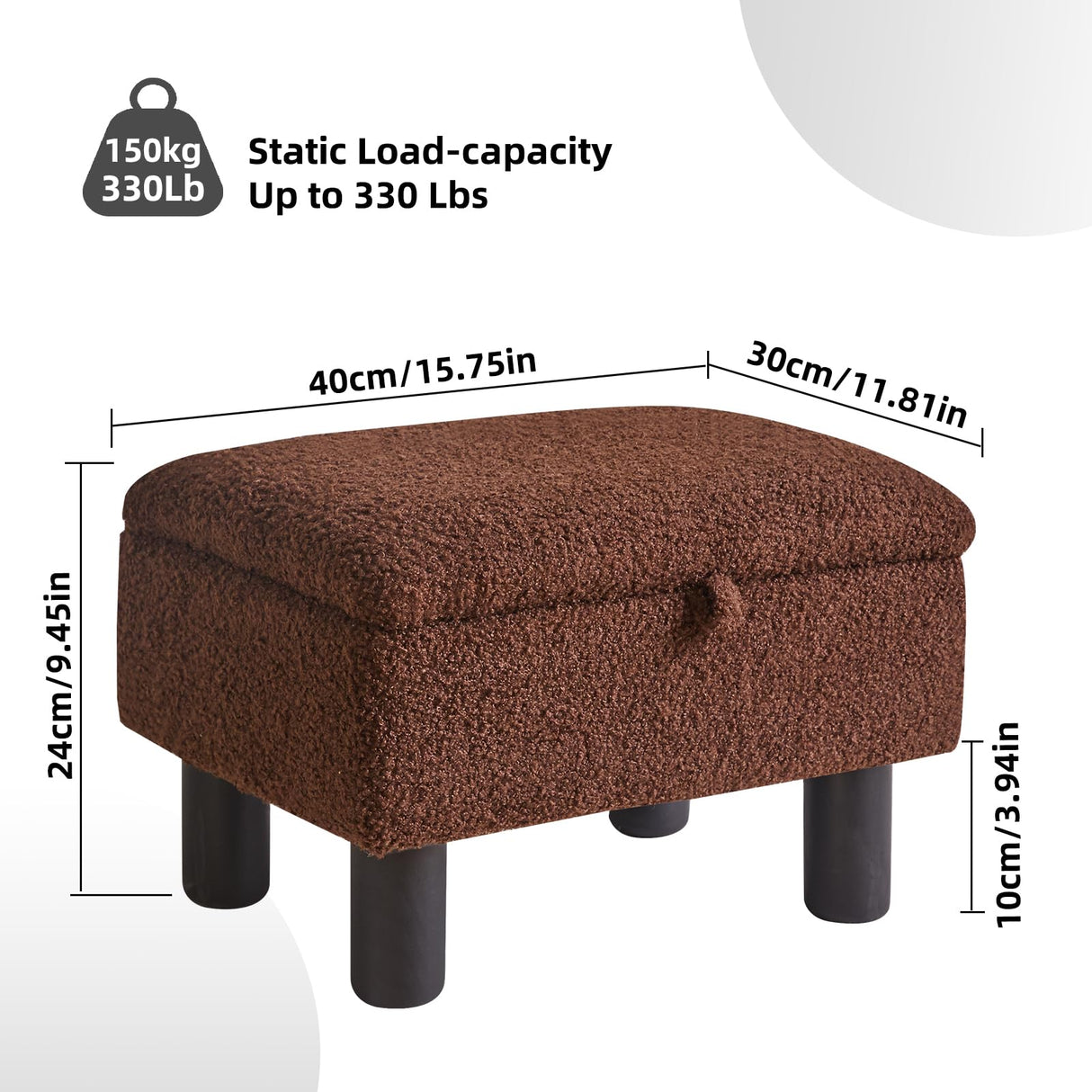 Aibiju Small Foot Stool Ottoman with Storage, Teddy Velvet Foot Rest with Wood Legs and Safety Hinge Flip Top, Bedside Step Stool Rectangle 16x12x9.5inch for Living Room Bedroom Teddy Brown YD-JD136B Aibiju