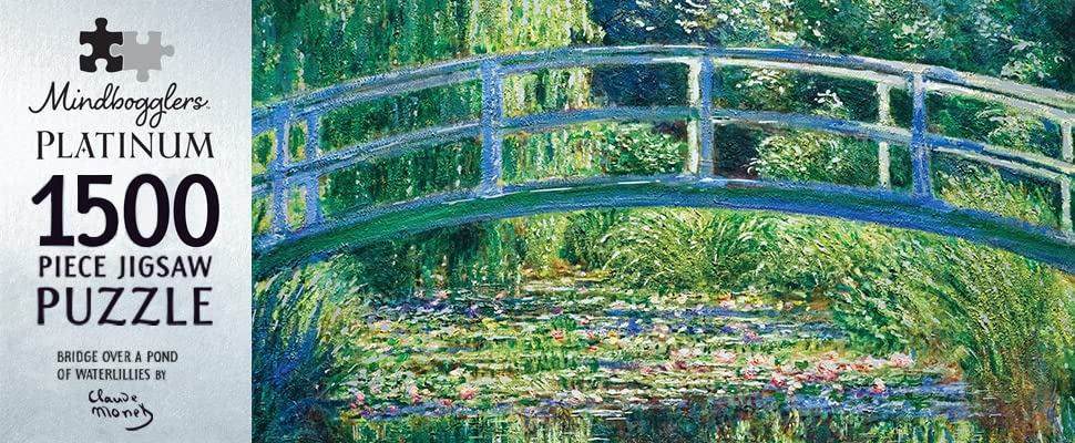Hinkler Mindbogglers Platinum 1500-Piece Jigsaw Puzzle: Bridge Over a Pond of Water Lilies by Monet - Jigsaws for Adults -Deluxe Jigsaw Puzzles - 33x26in - Intricate Puzzles -Advanced Jigsaws-Hobbies Hinkler