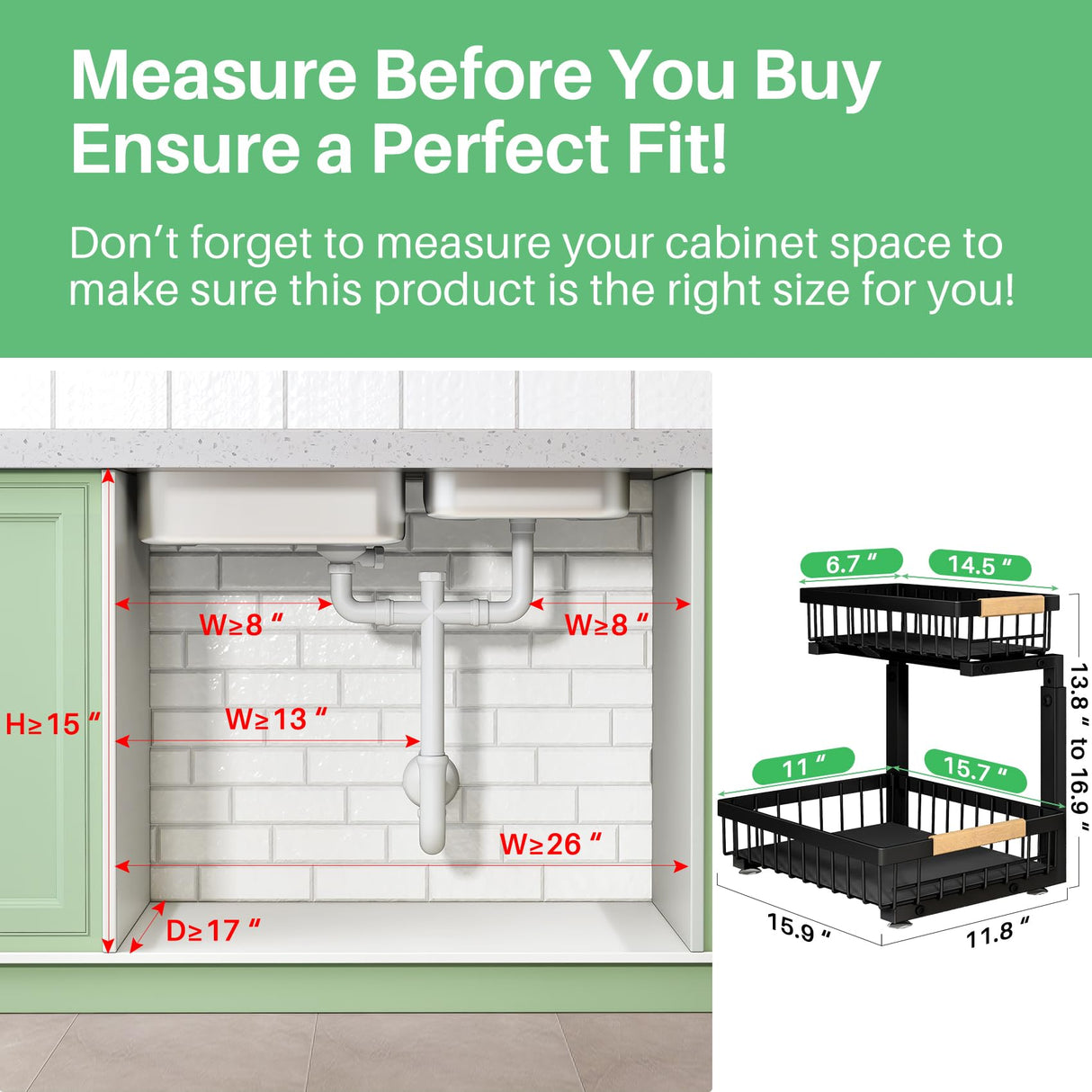 Under Sink Organizer, 2 Packs 2 Tier Under Sink Organizers and Storage, Slide Out Pull Out Cabinet Organizer Shelf, Metal Sliding Drawer for Kitchen Bathroom Pantry Cabinet Closet Organization Rack Kitstorack