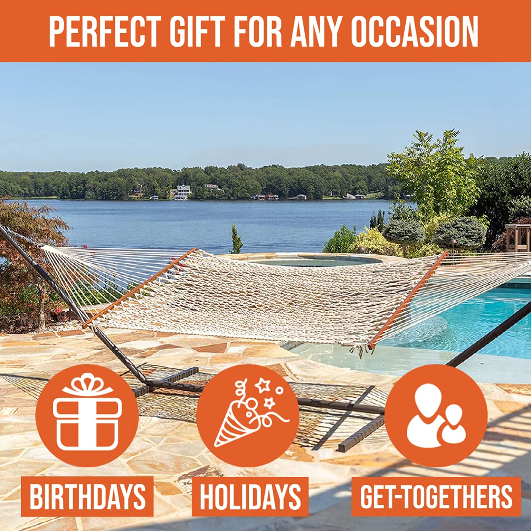 Castaway Living 13 ft. Double Traditional Hand Woven Cotton Rope Hammock with Free Extension Chains & Tree Hooks, Designed in The USA, Accommodates Two People with a Weight Capacity of 450 lbs. Castaway Hammocks