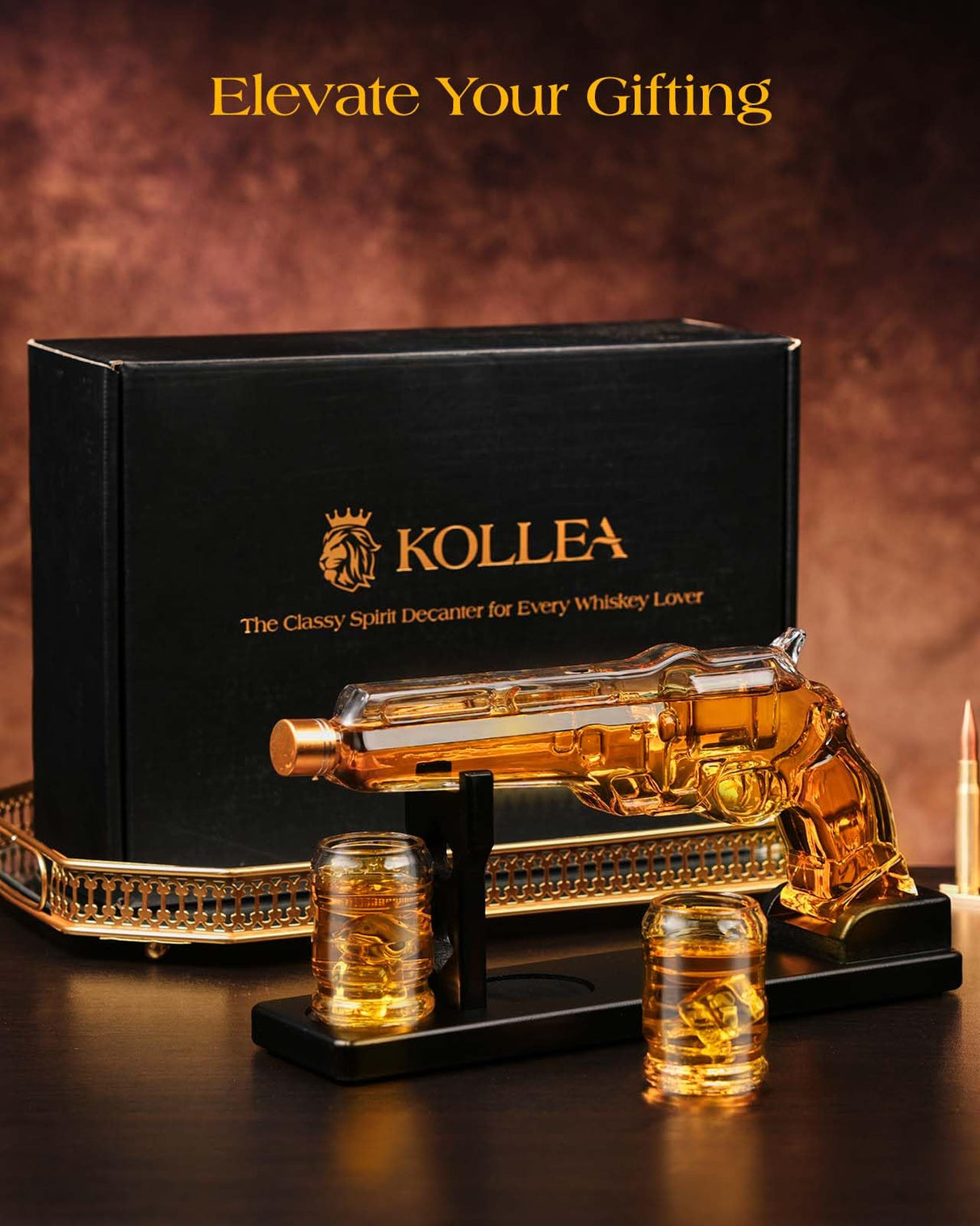 Gun Whiskey Decanter Sets for Men, Kollea Liquor Decanter Set with Glass, Unique Valentine Birthday Gift Idea for Men Dad, Cool Anniversary Stuff Gift for Him Husband, Dispenser for Bar Drinking Party Kollea