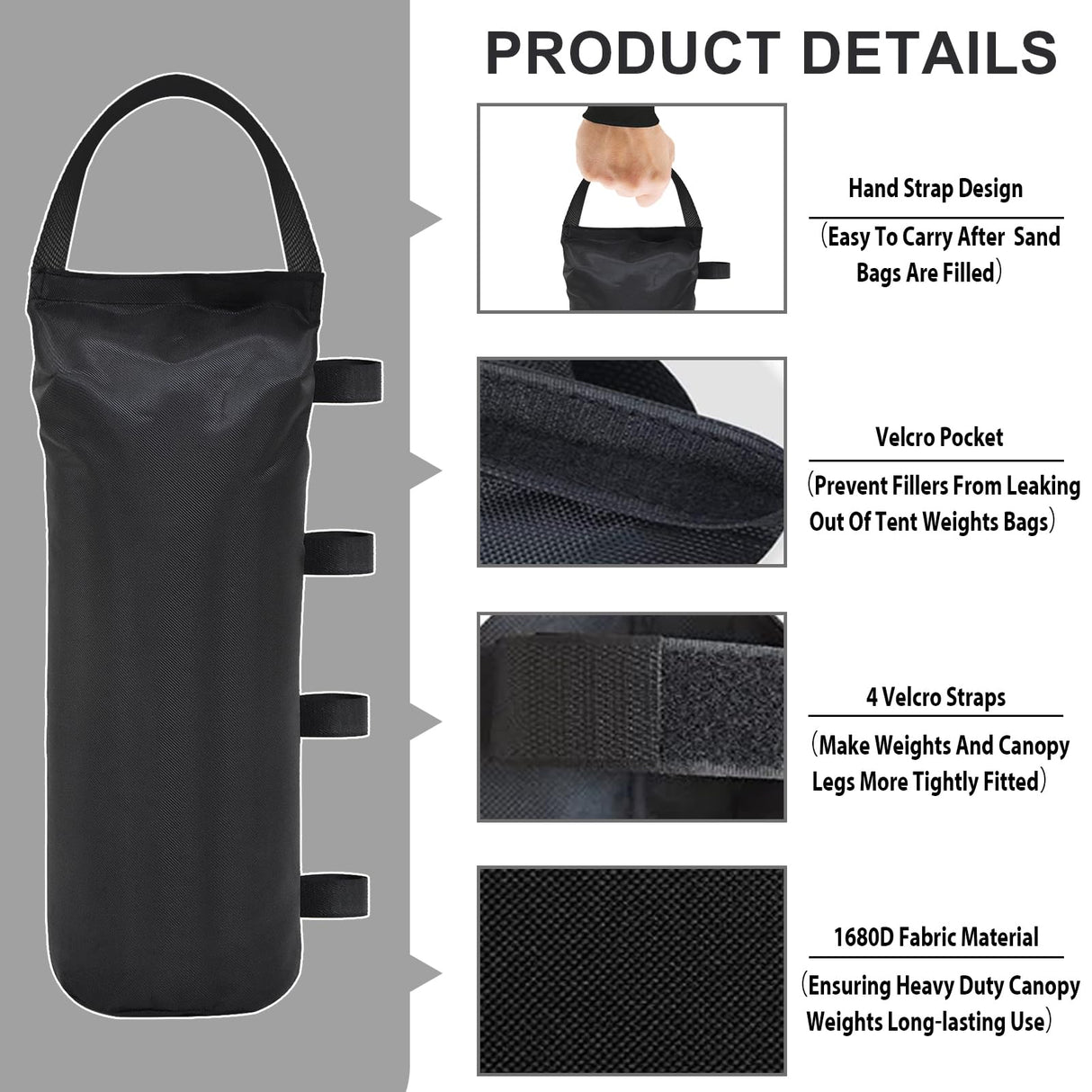 Eurmax USA Weight Capacity 112 LBS Extra Large Pop up Gazebos Weights Sand Bags for Pop up Canopy Tent Pergola Outdoor Instant Canopies, 4-Pack,Black (Without Sand) Dark Black Eurmax