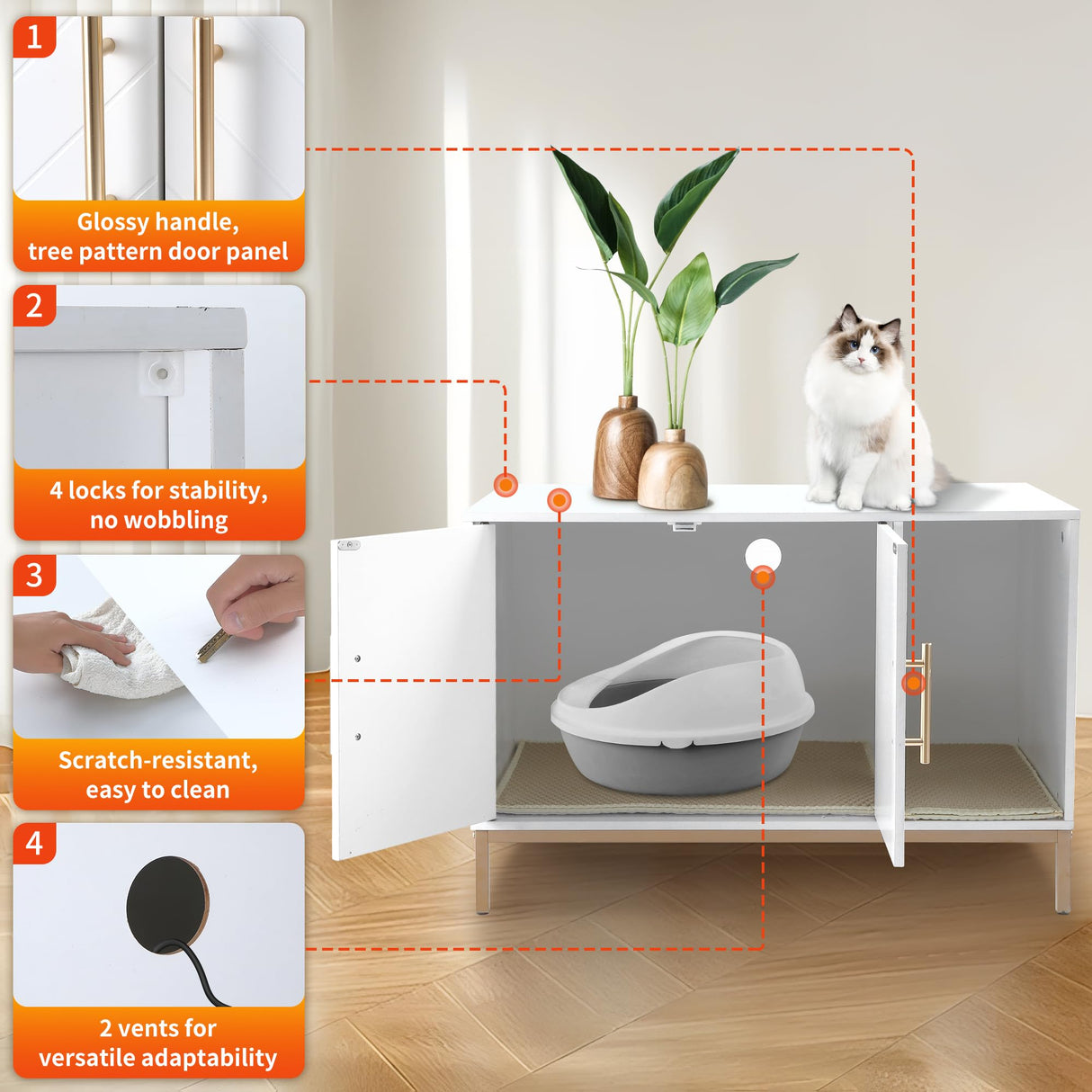 Hersinsem Cat Litter Box Enclosure Furniture with Double-Layer Litter Mat,Designer-Crafted Litter Box Furniture,Hidden Litter Box Serve as Side End Table&TV Table Fits Most Litter Boxes HERSINSEM