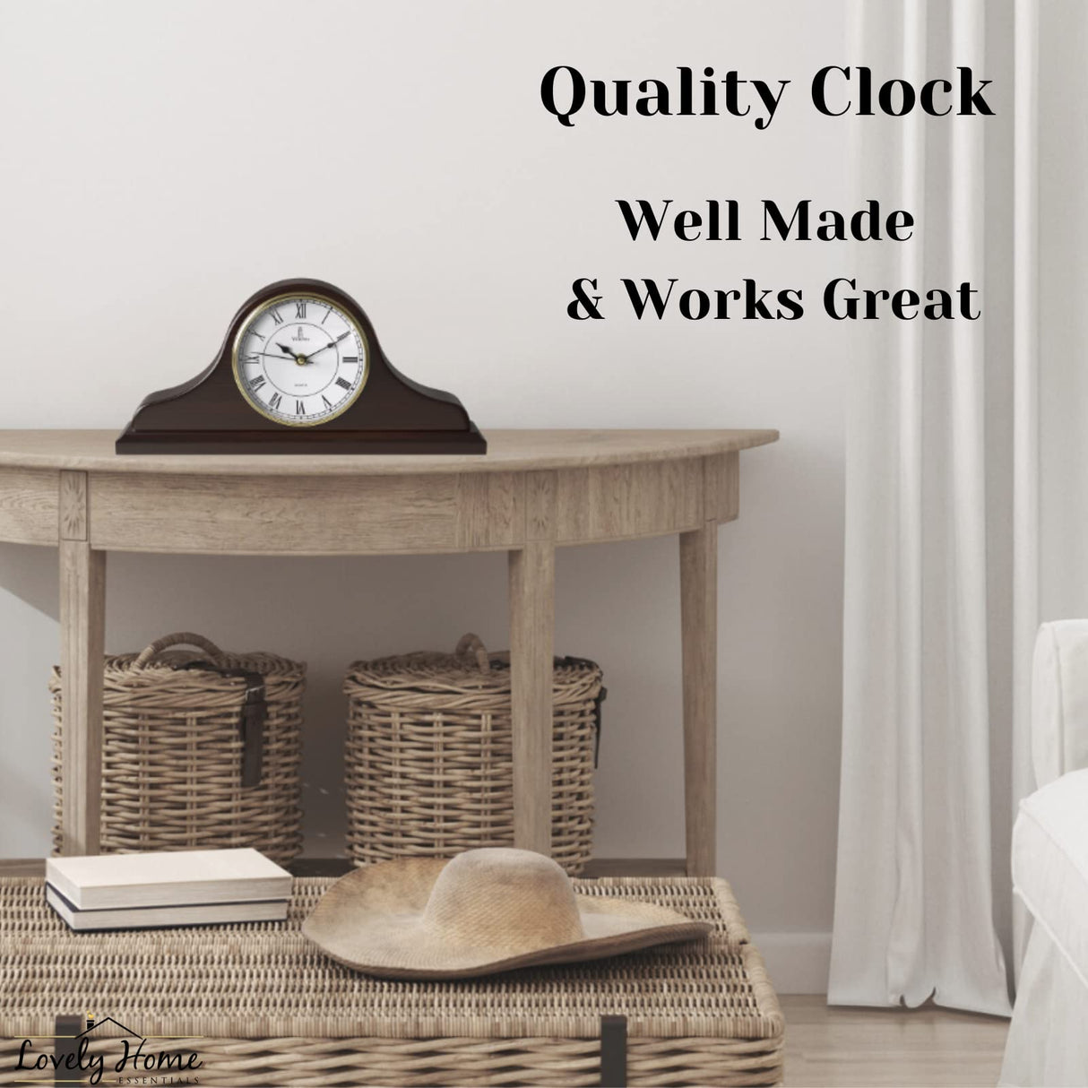 Mantel Clock Battery Operated - Wooden Mantle Clock - 15x7.5 - Silent, Made of Real Wood & Easy to Read - for Living Room Decor Above Fireplace Mantel, Office, Shelf, Table & Home Décor Gift Lovely Home Essentials