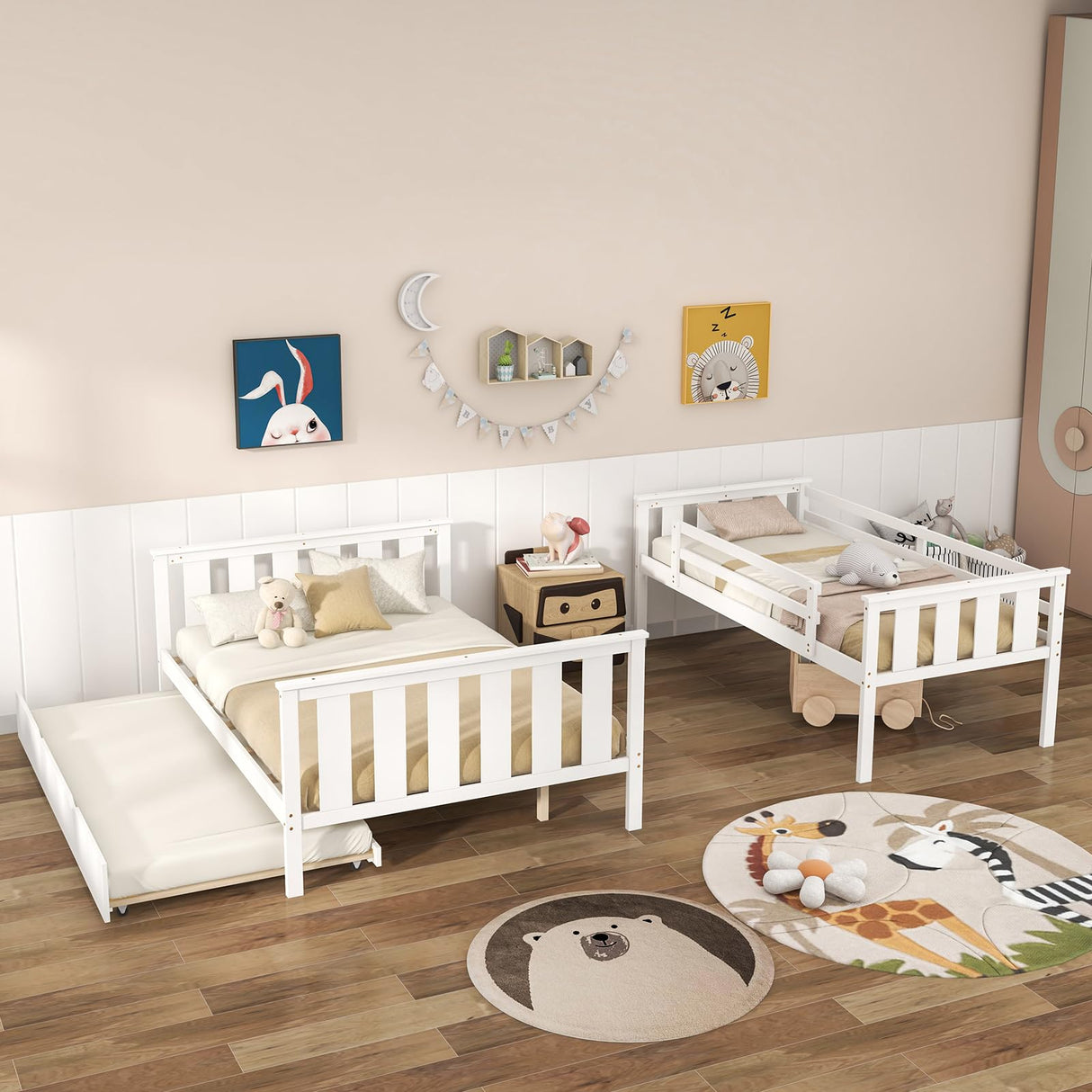 Giantex 3-in-1 Convertible Twin Over Full Bunk Bed with Trundle - Solid Wood, Reversible Ladder & Safety Guardrails - White Giantex